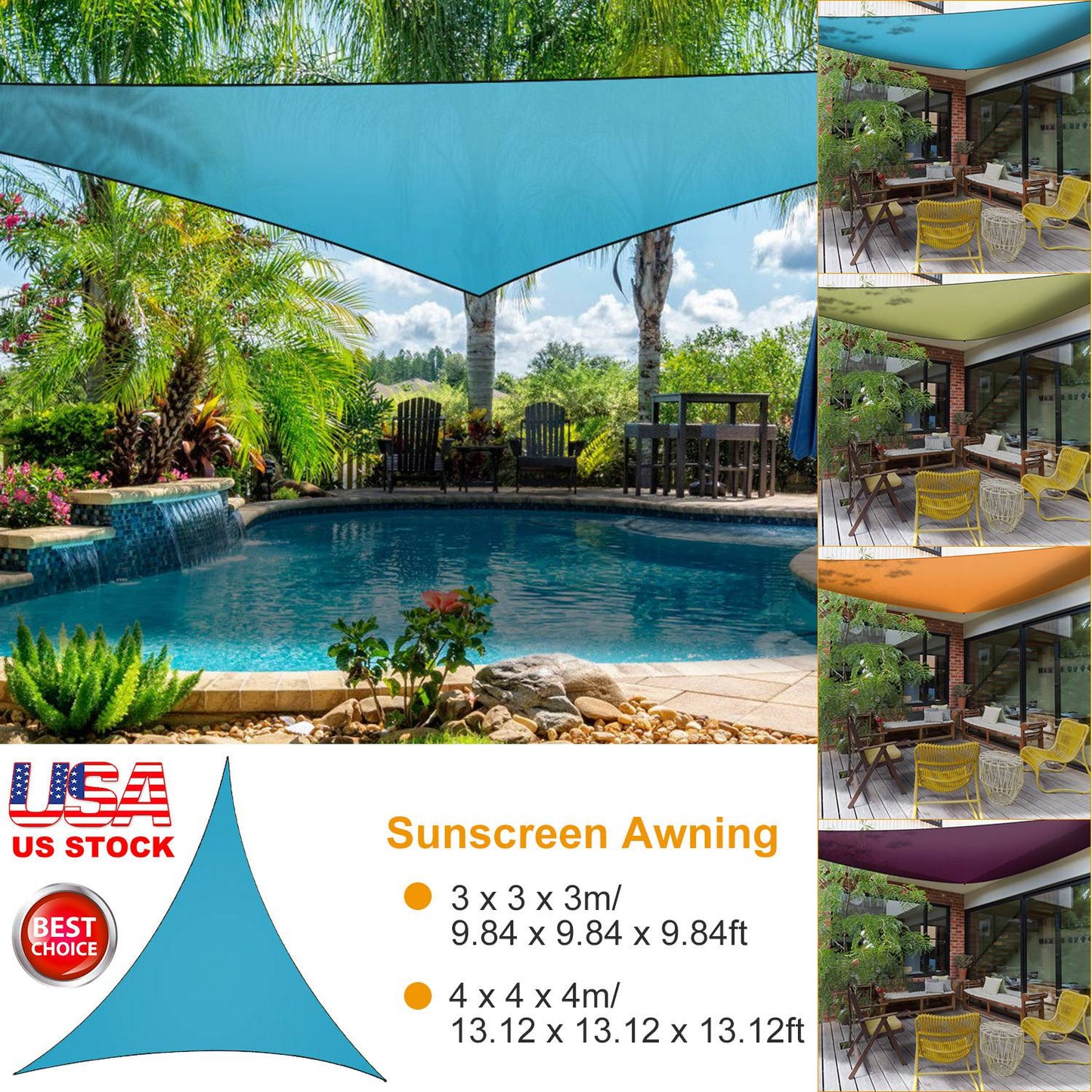 Triangle Shade Sail Canopy - Waterproof Outdoor Sun Shelter