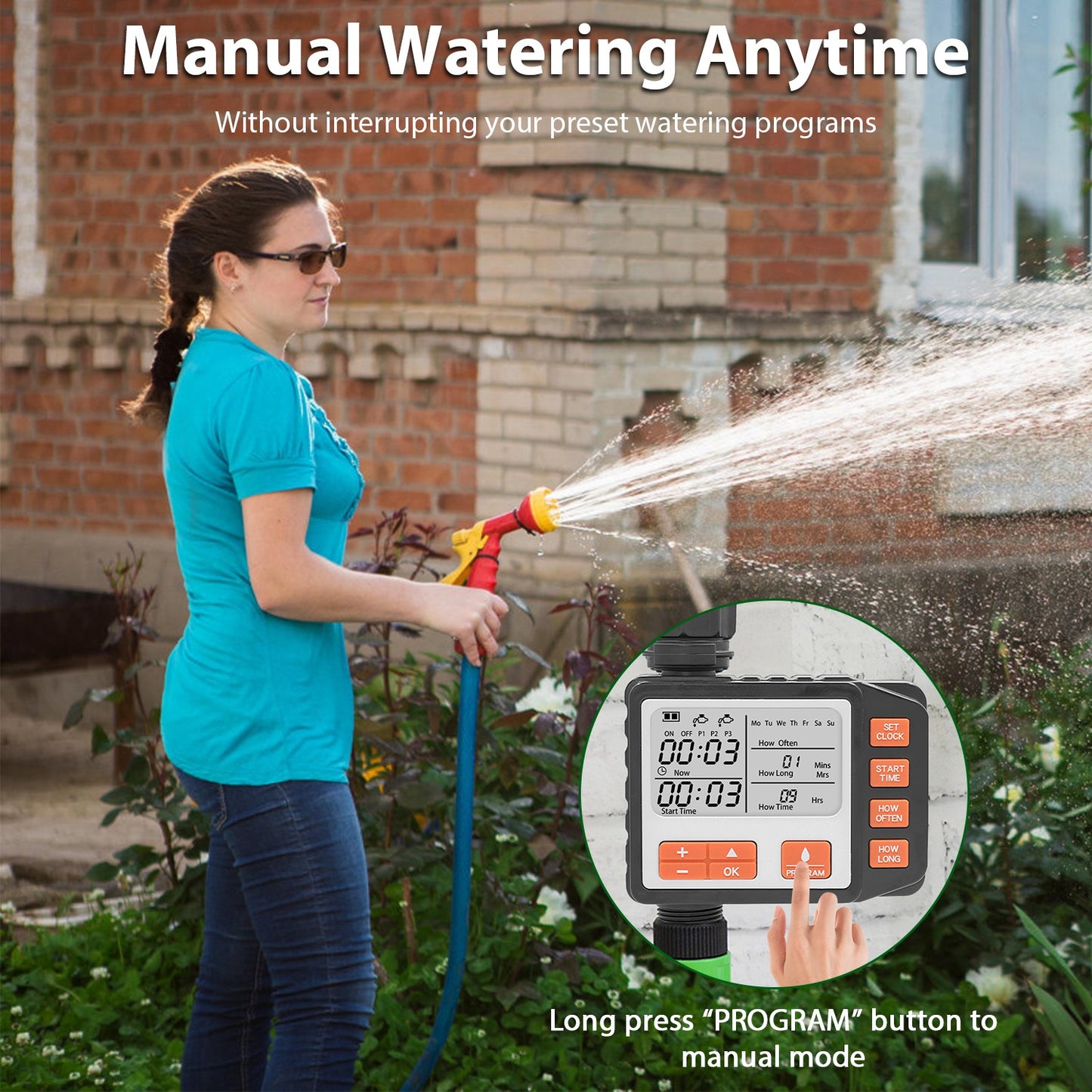 Sprinkler Timer with 3 Watering Programs and LED Display