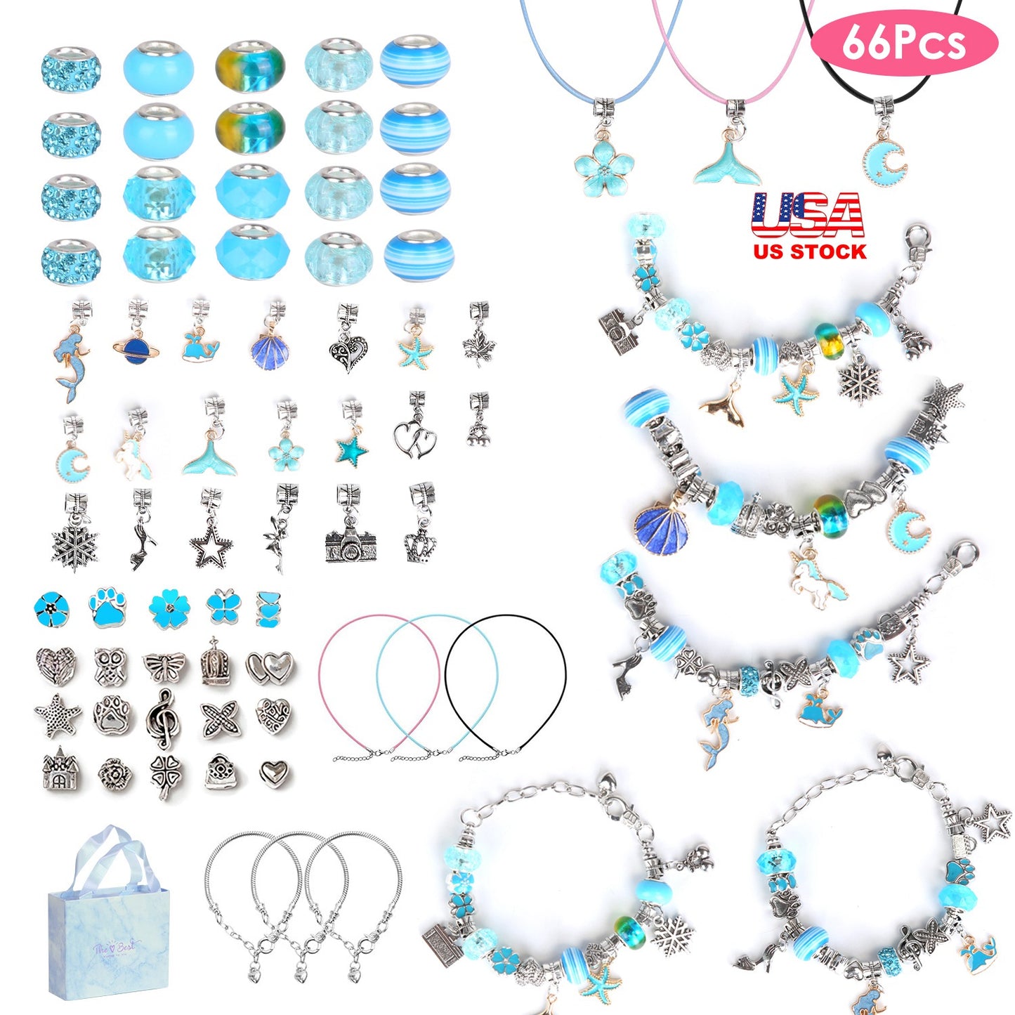 66-Piece Kids' DIY Charm Bracelet Kit