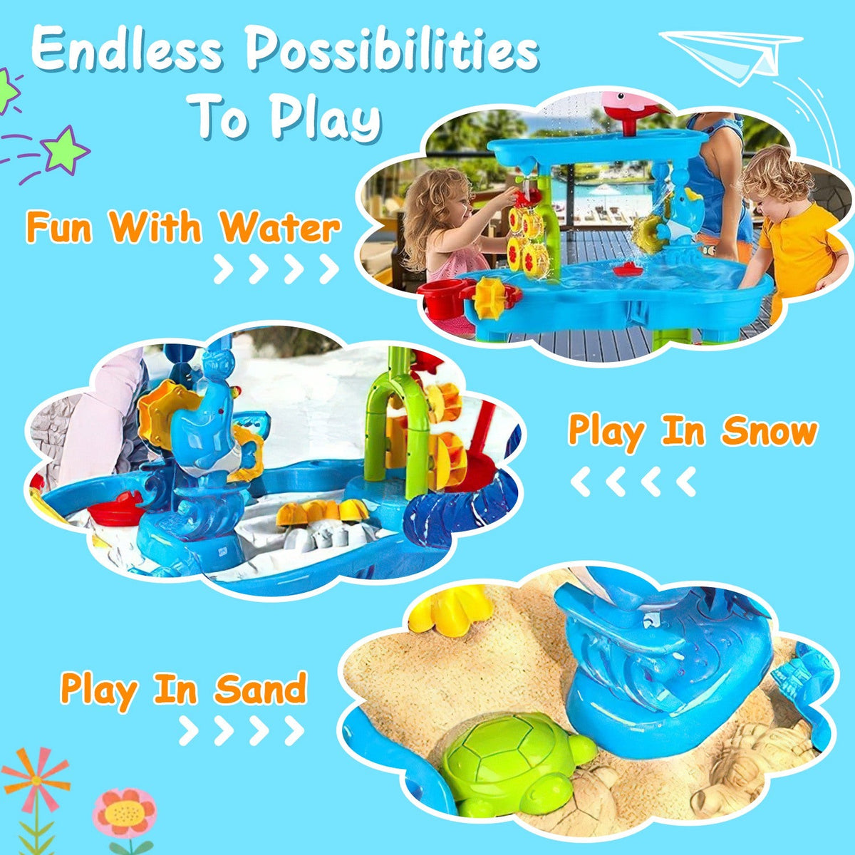 Kid Sand Water Table Toddler Water Activity Table Rain Showers Play Table Toy for 3-6 Years Old Sensory Exercise Friendship Building