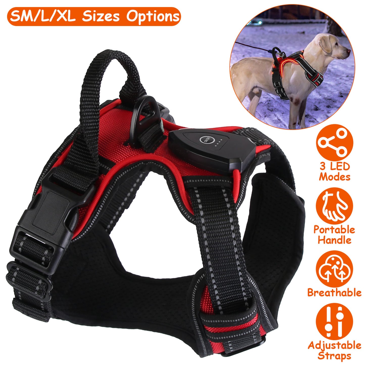 LED Dog Harness Rechargeable No-Pull Vest with Handle