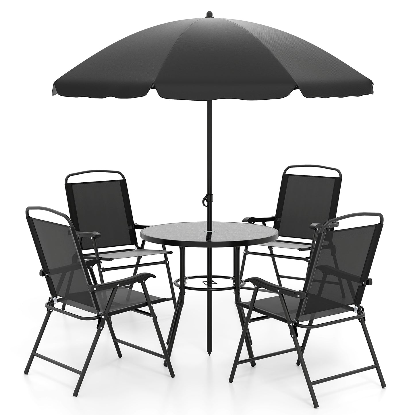 6-Piece Patio Dining Set with Umbrella & Folding Chairs