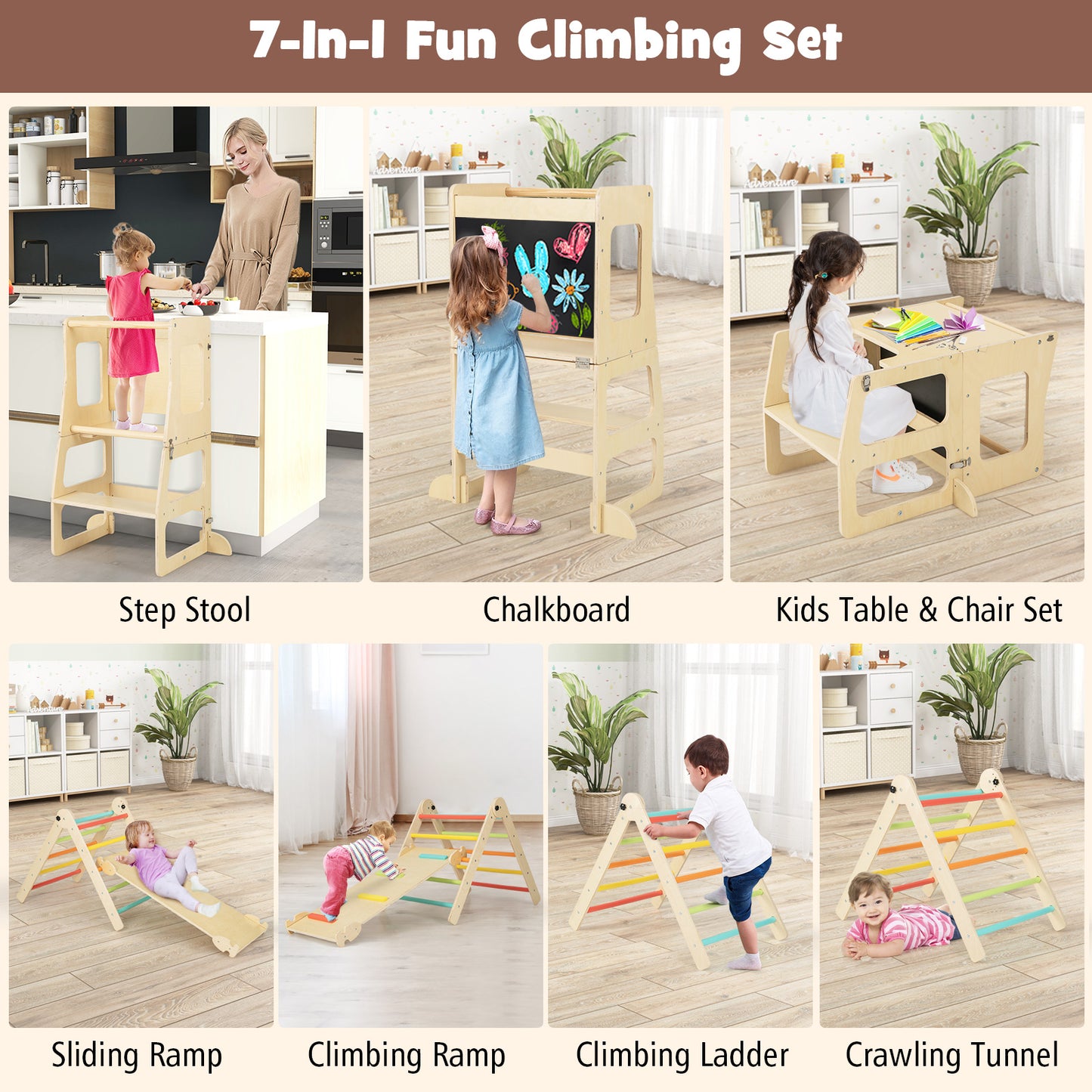 7-in-1 Toddler Climbing Toy Set with Table and Chair