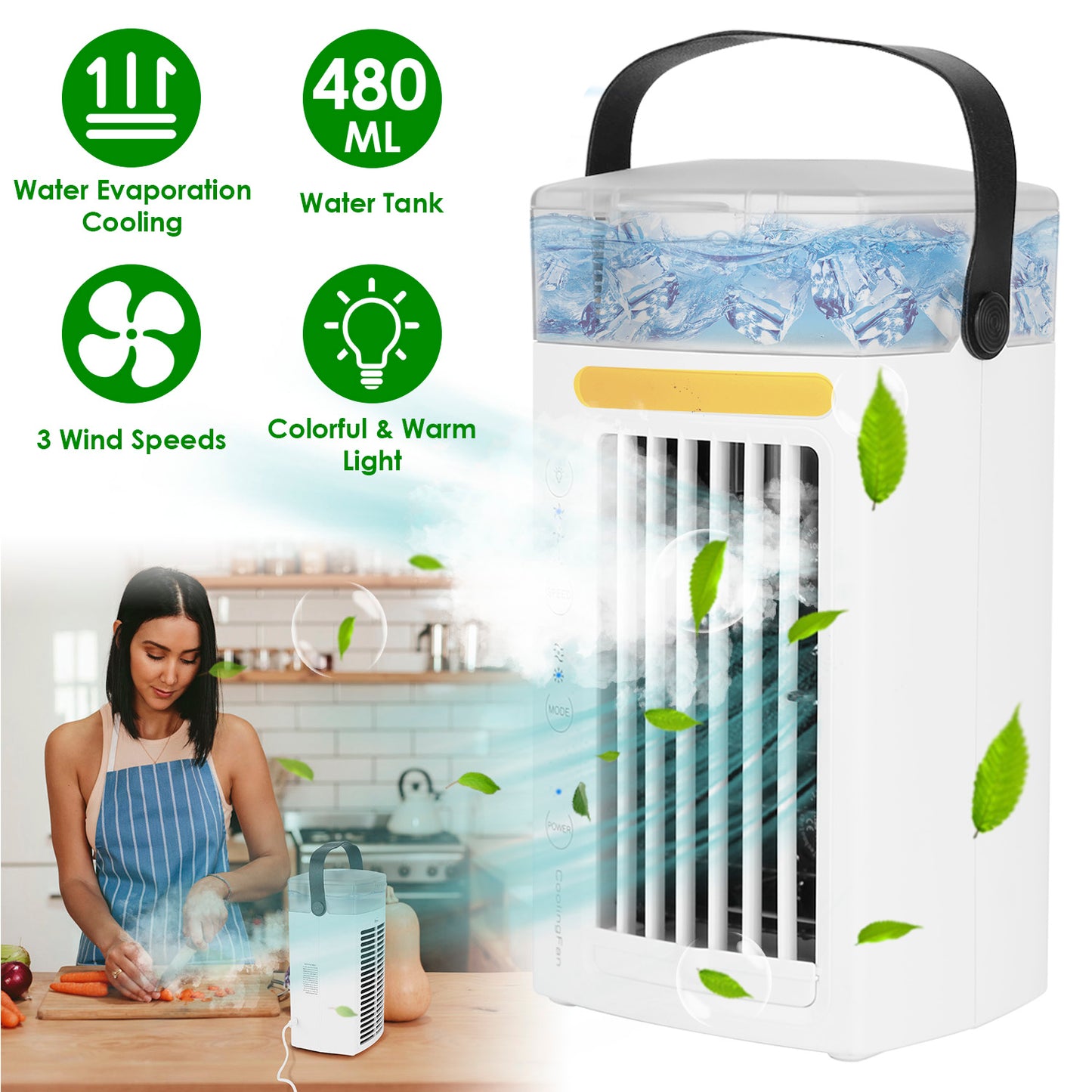 Portable Evaporative Air Cooler with Mist & 3 Speed Fan