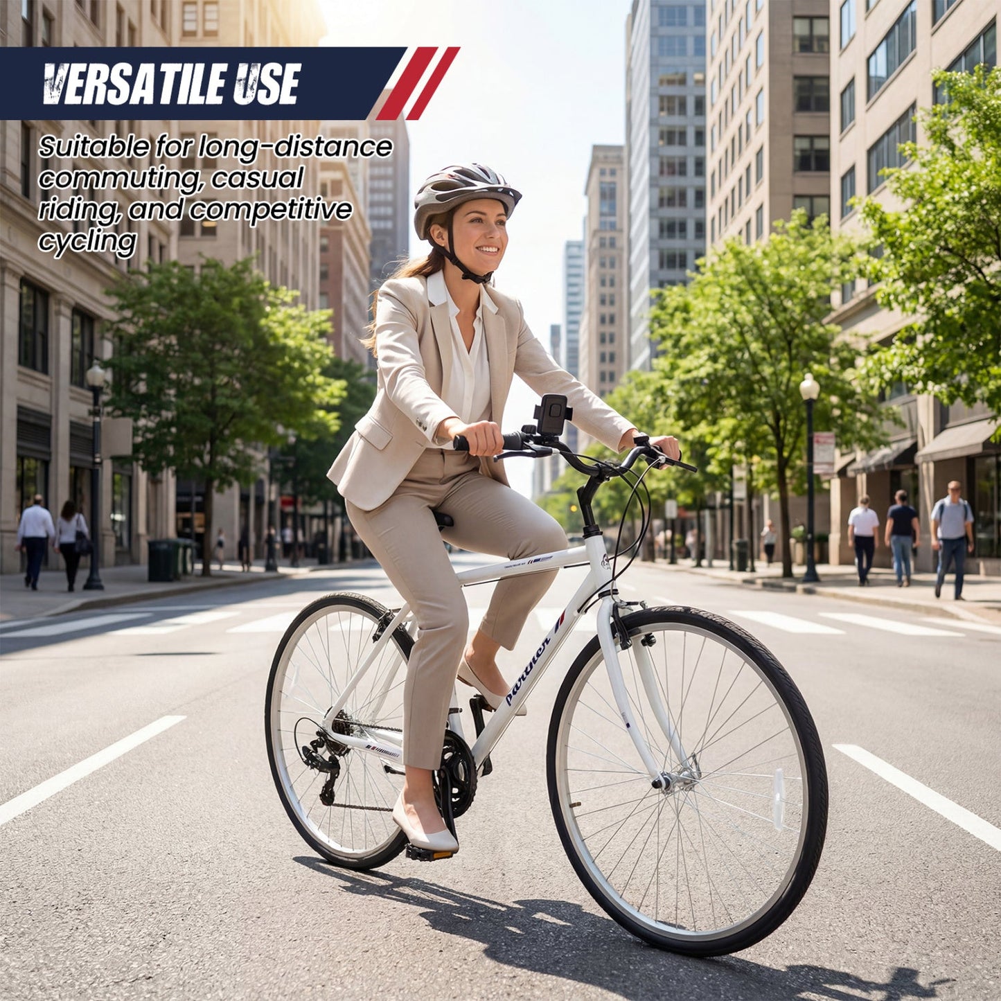 700C Hybrid Bike for Adult with 18-Speed Shimano Drivetrain and Phone Holder