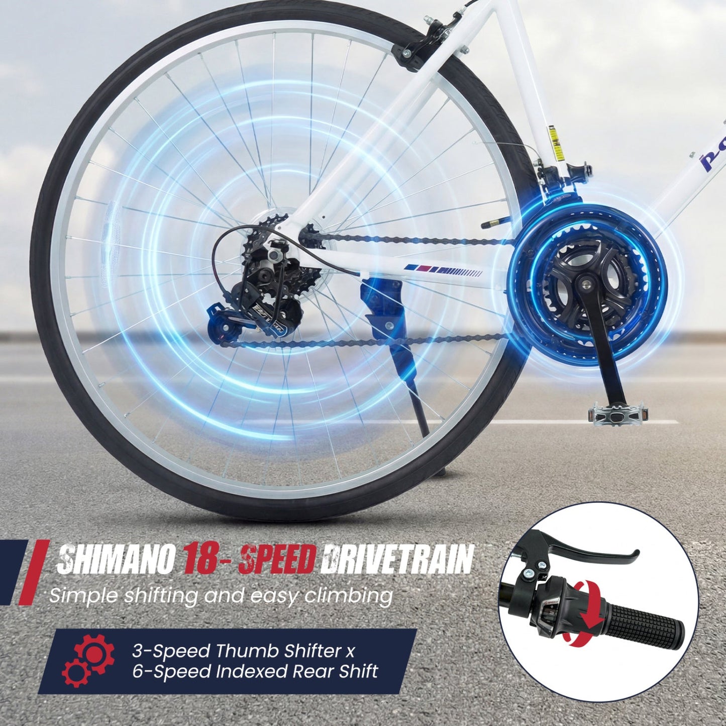 700C Hybrid Bike for Adult with 18-Speed Shimano Drivetrain and Phone Holder