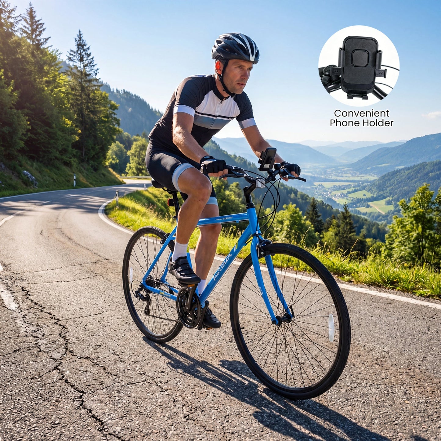 700C Hybrid Bike for Adult with 18-Speed Shimano Drivetrain and Phone Holder