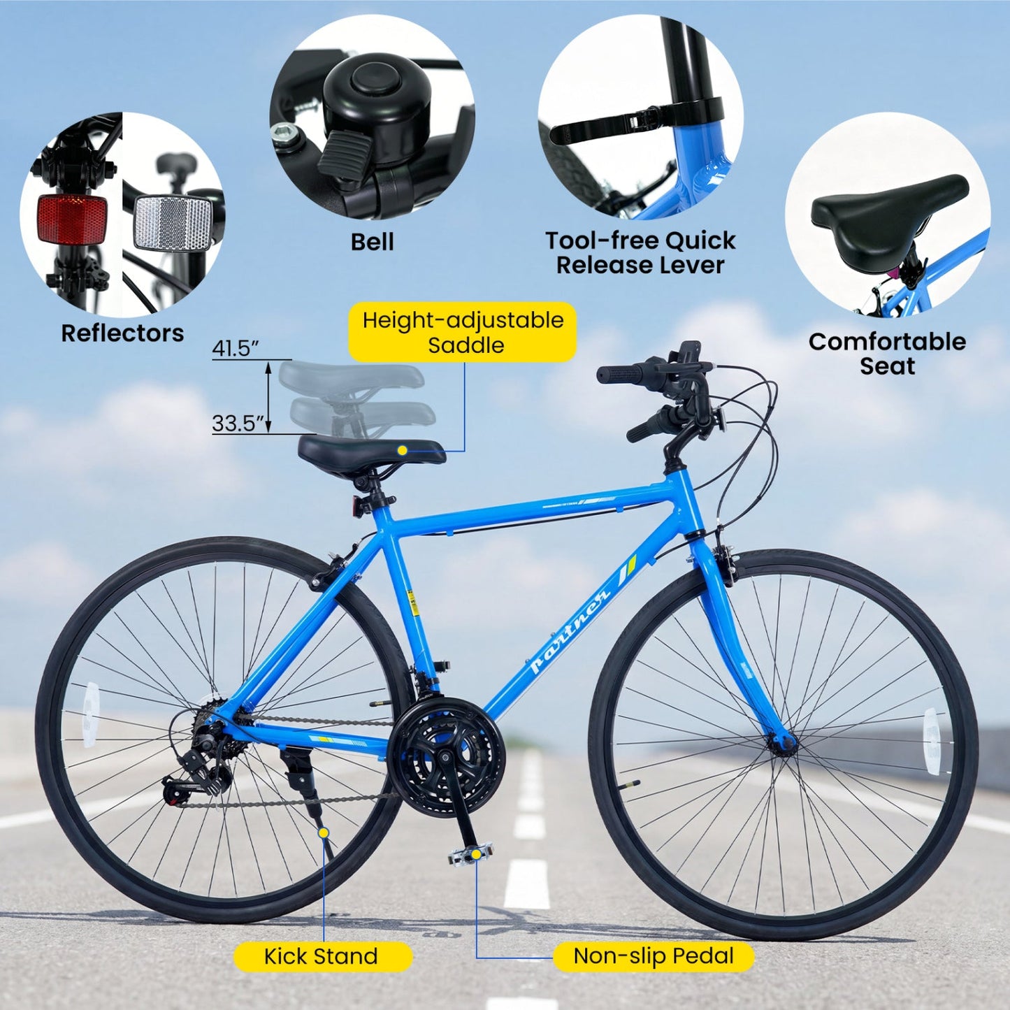 700C Hybrid Bike for Adult with 18-Speed Shimano Drivetrain and Phone Holder