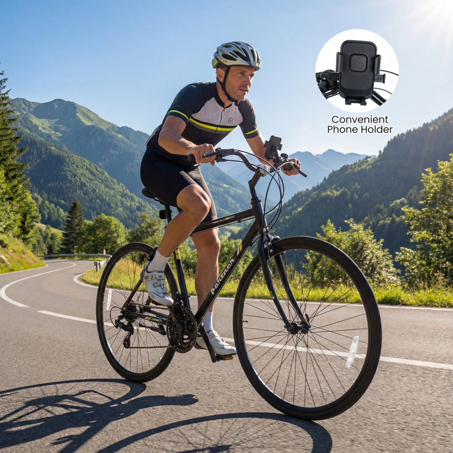 700C Hybrid Bike for Adult with 18-Speed Shimano Drivetrain and Phone Holder