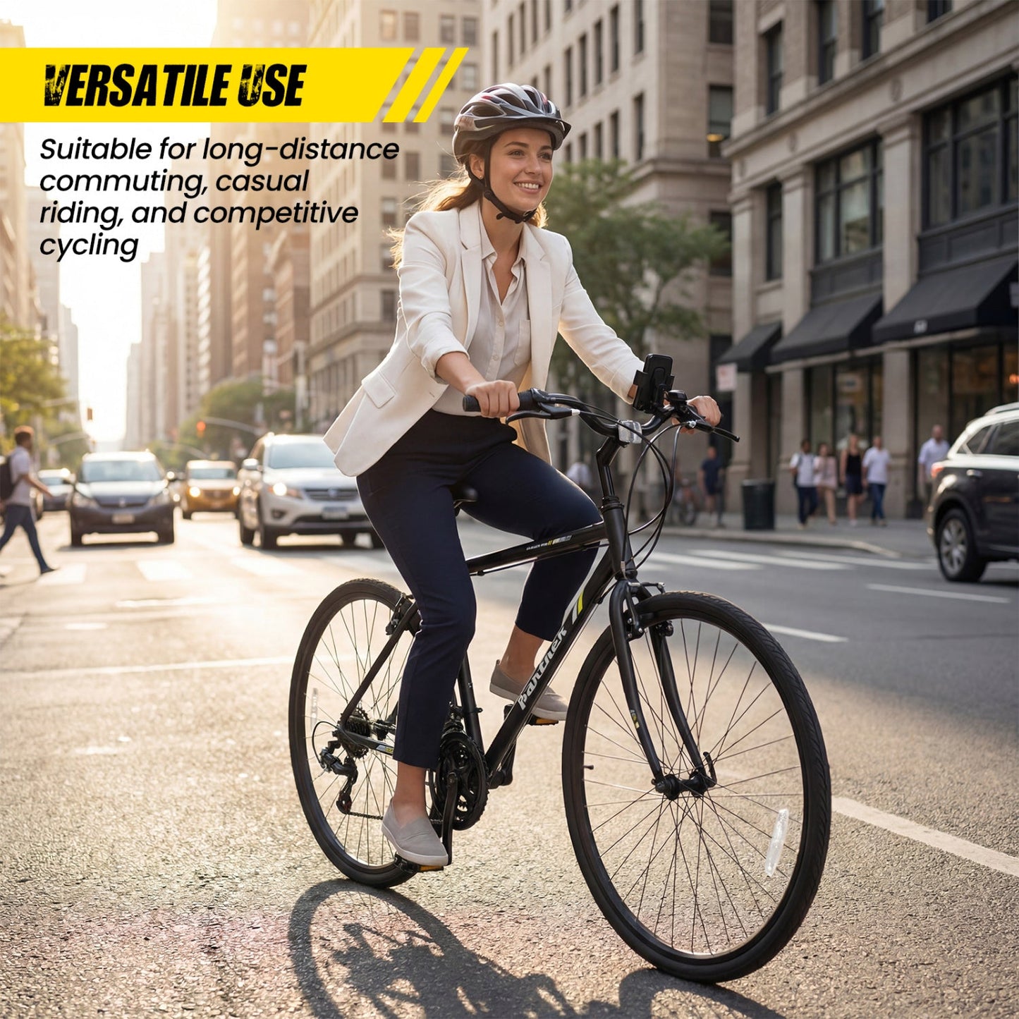 700C Hybrid Bike for Adult with 18-Speed Shimano Drivetrain and Phone Holder