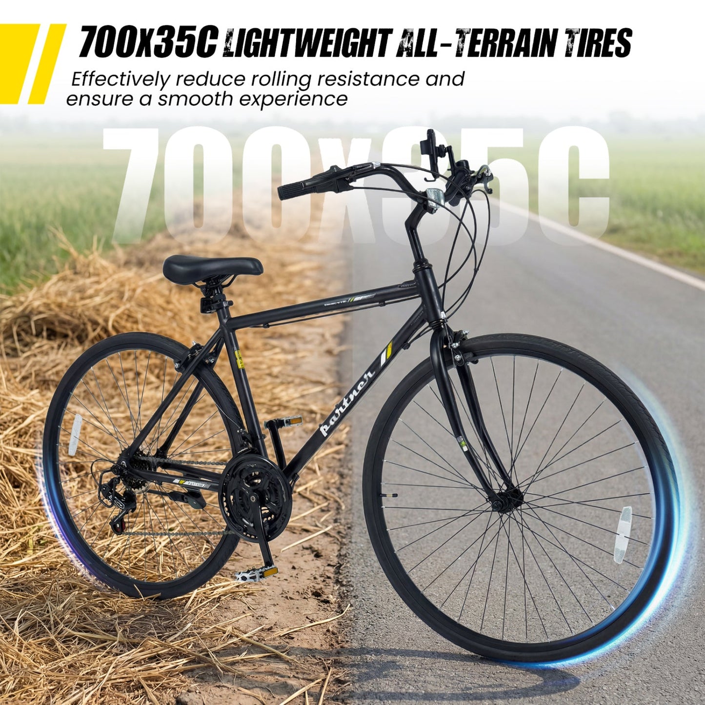 700C Hybrid Bike for Adult with 18-Speed Shimano Drivetrain and Phone Holder