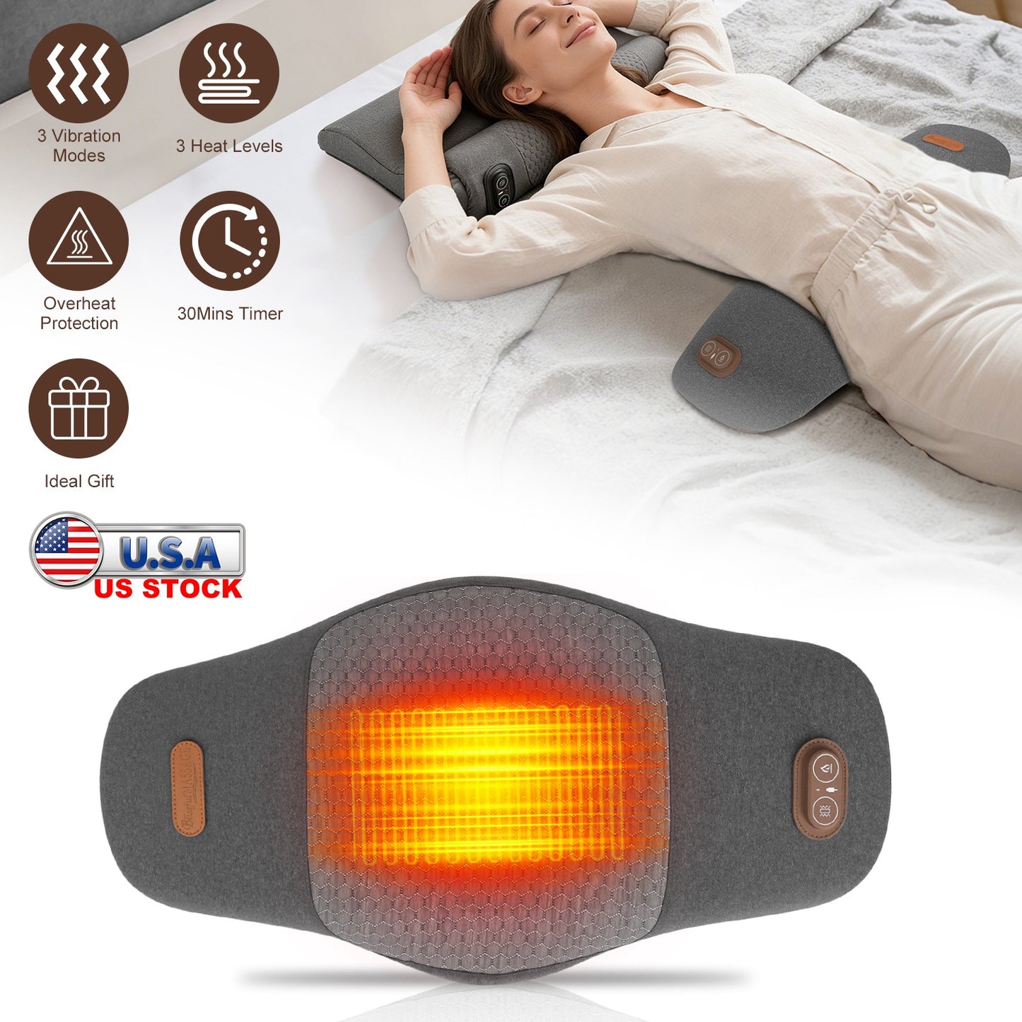 Electric Lumbar Massager Pillow with Heat & Vibration
