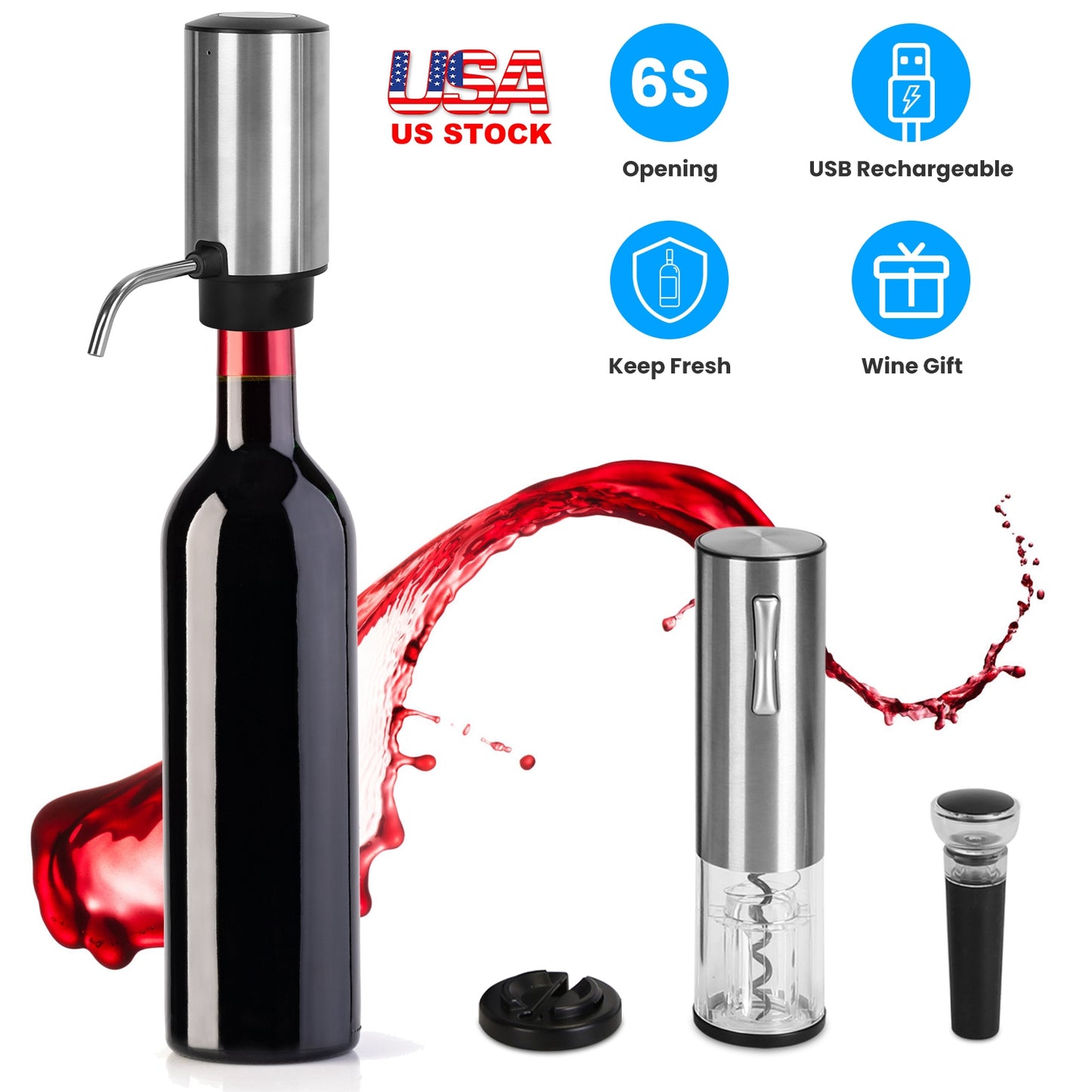 Electric Wine Opener Set 4-in-1 with Aerator & Stopper