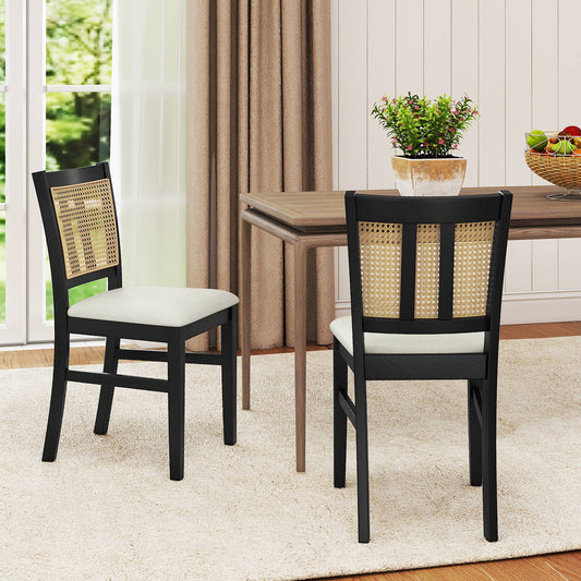 Rattan Dining Chairs Set of 2 with Cushioned Seats