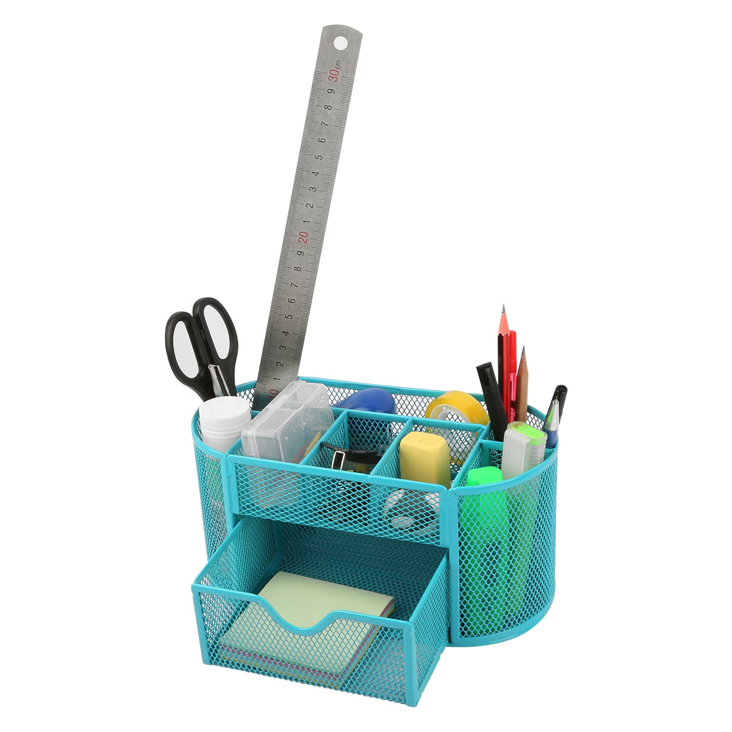 Metal Mesh Desk Organizer with 9 Compartments & Drawer