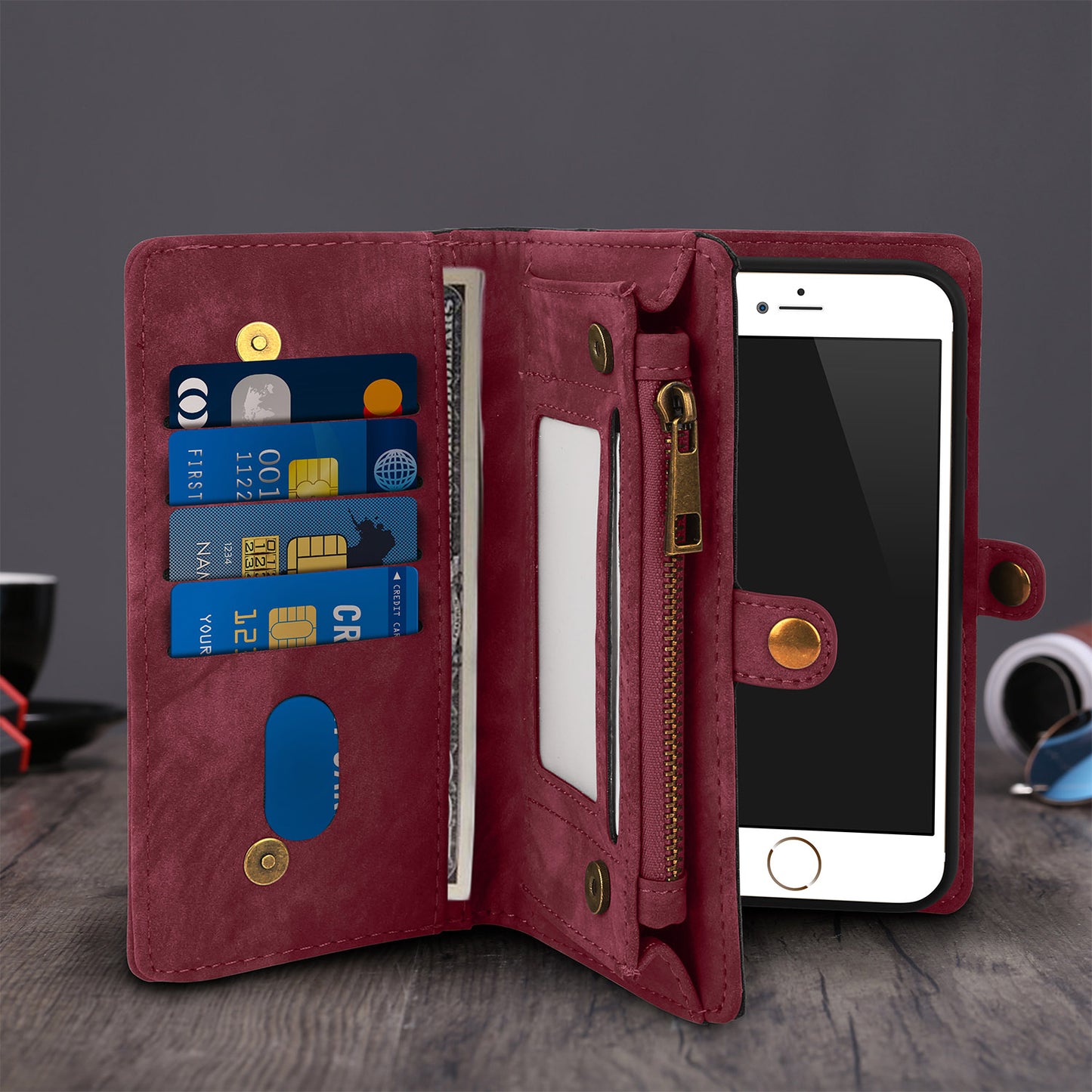 iPhone 6 Wallet Case with Detachable Magnetic Phone Holder