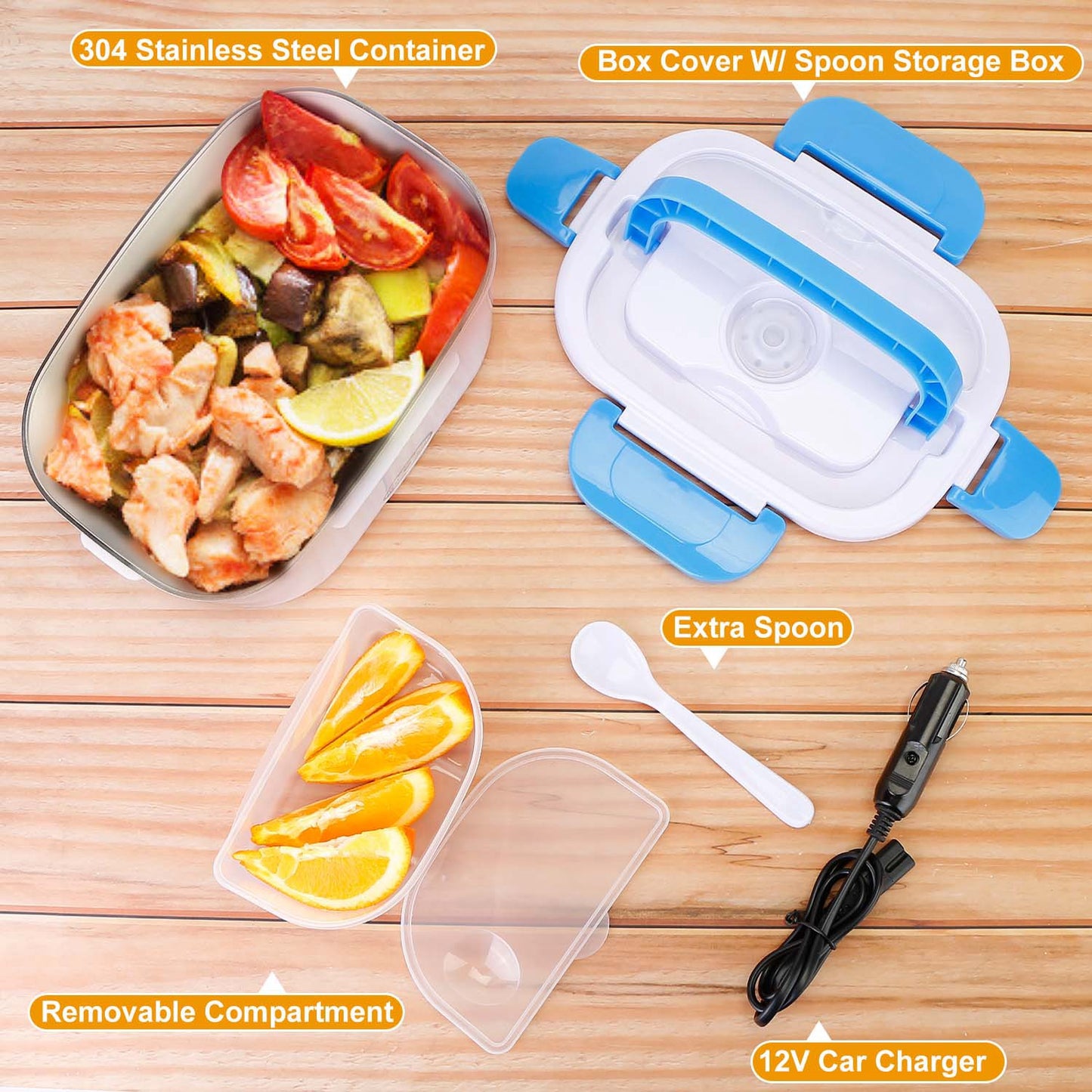Electric Heated Lunch Box with Dual Compartments & Car Adapter