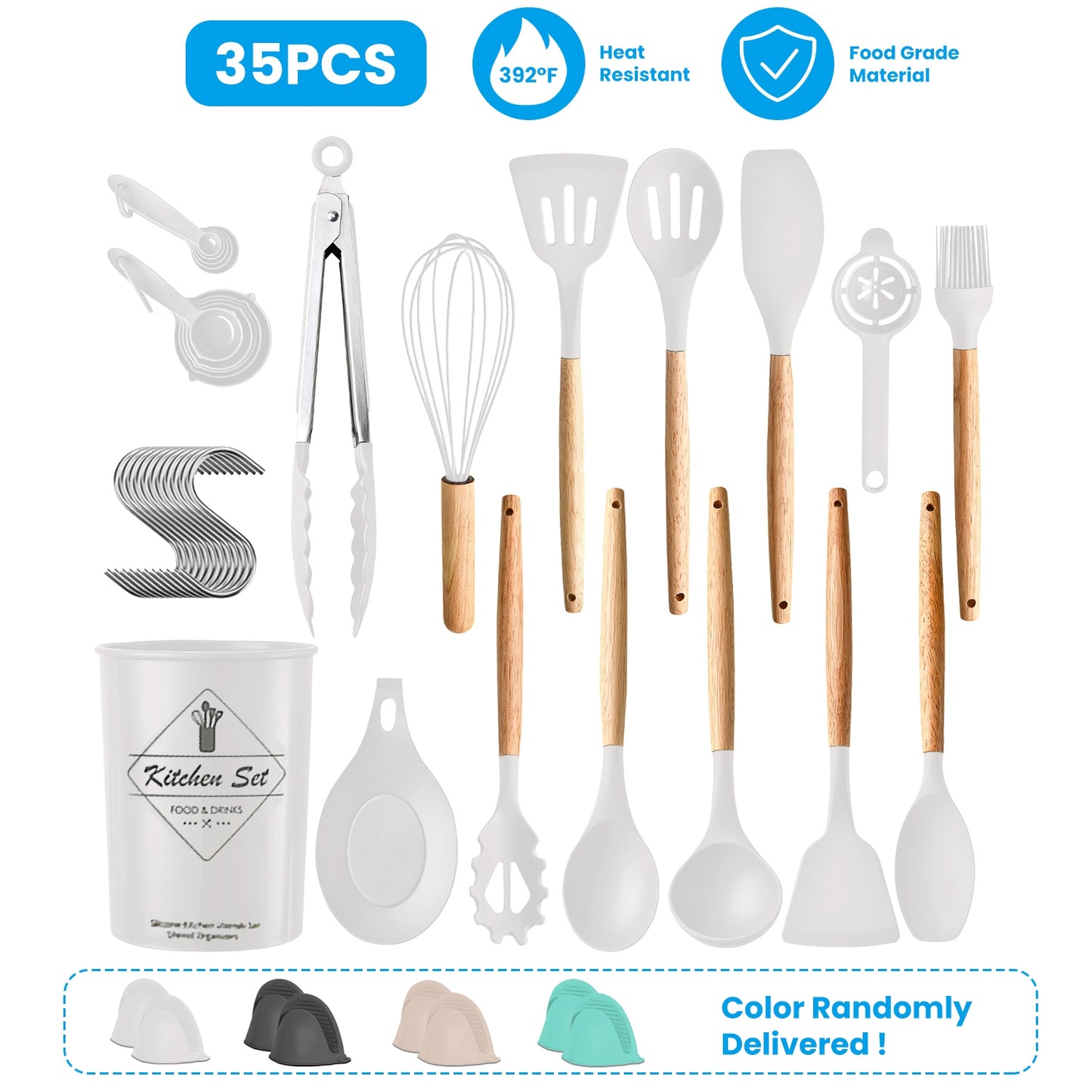 Kitchen Cooking Utensils Set - 35 Piece Silicone & Steel