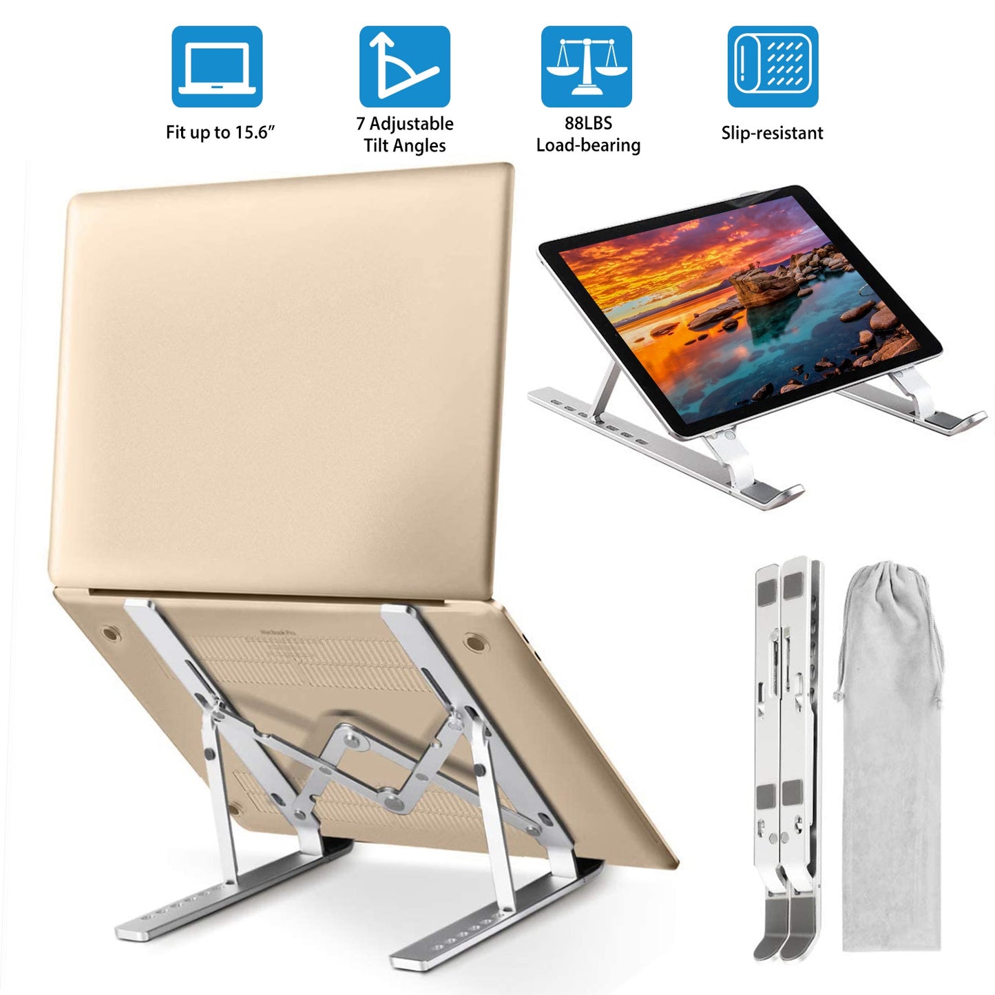 Adjustable Laptop Stand - Foldable Aluminum Riser for Desks