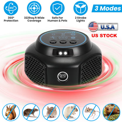 Ultrasonic Rodent Repeller with 3 Modes & Strobe Lights