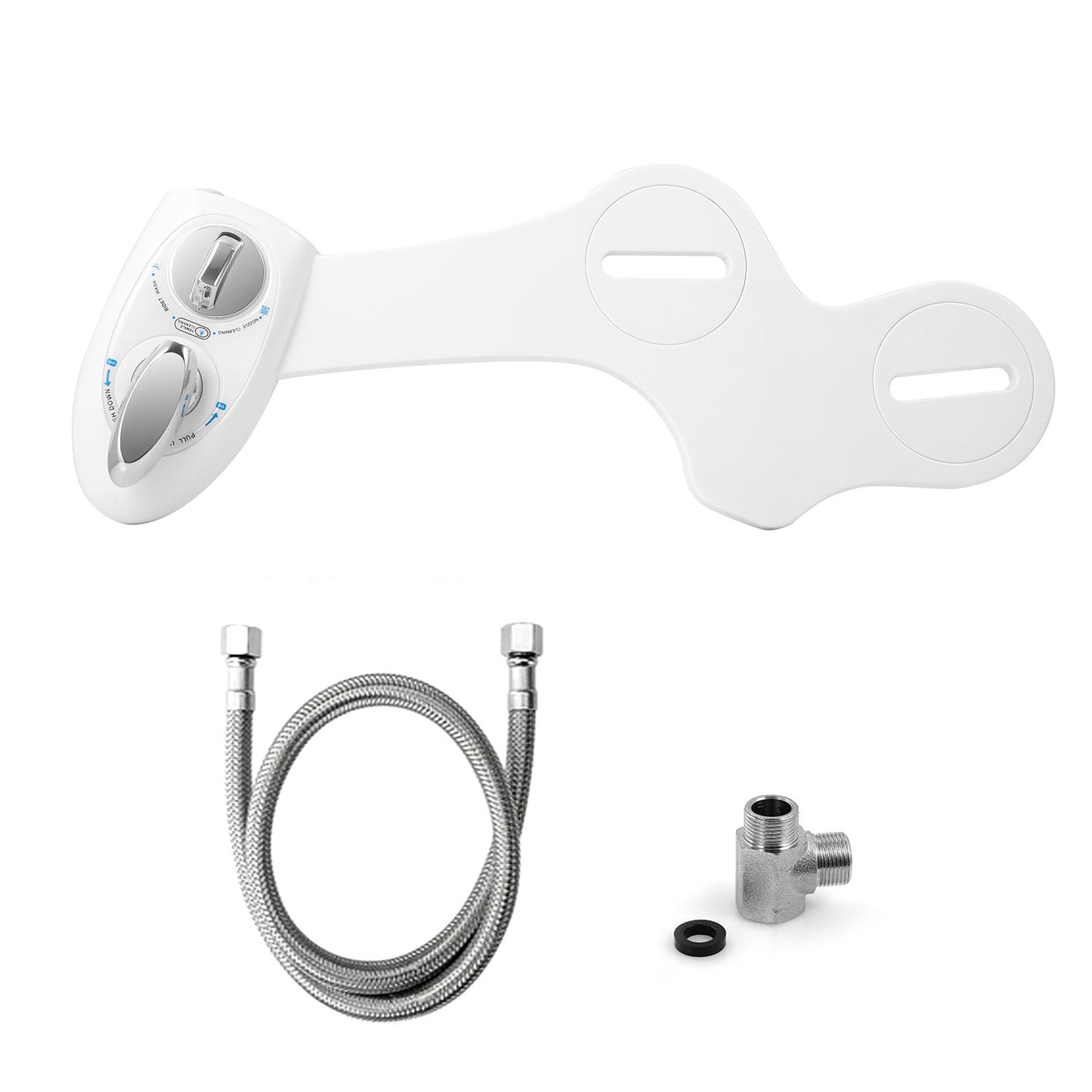 Non-Electric Bidet Attachment with Dual Nozzle Self-Cleaning