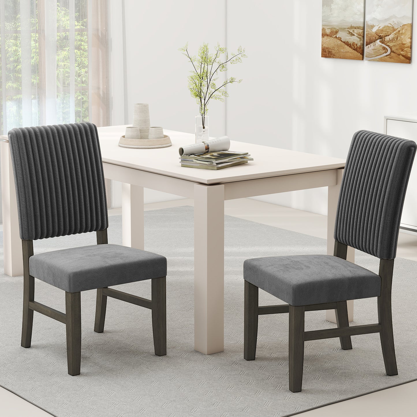 Mid-Century Velvet Dining Chairs Set of 2 - Grey