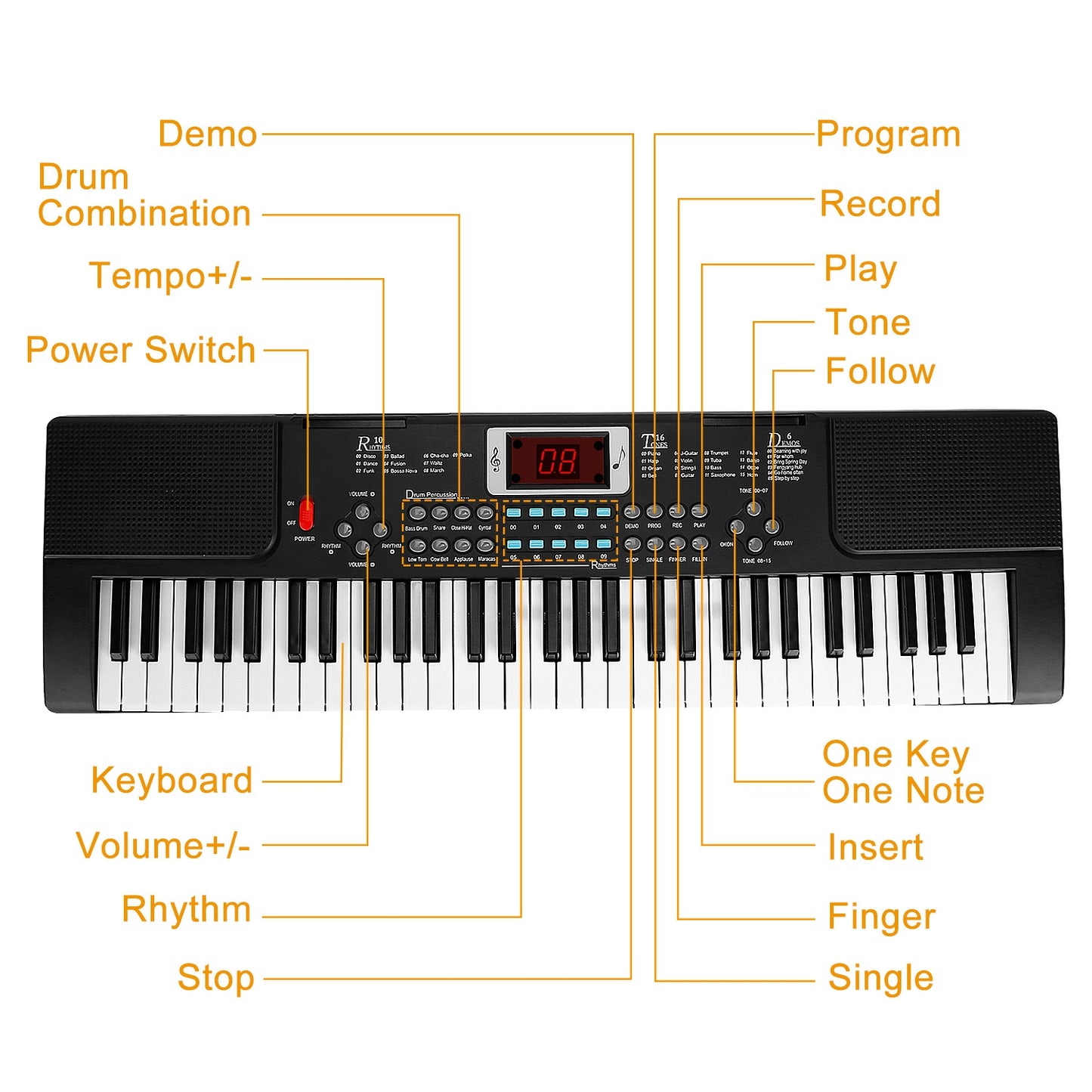 61-Key Digital Keyboard with Stand & Microphone for Kids