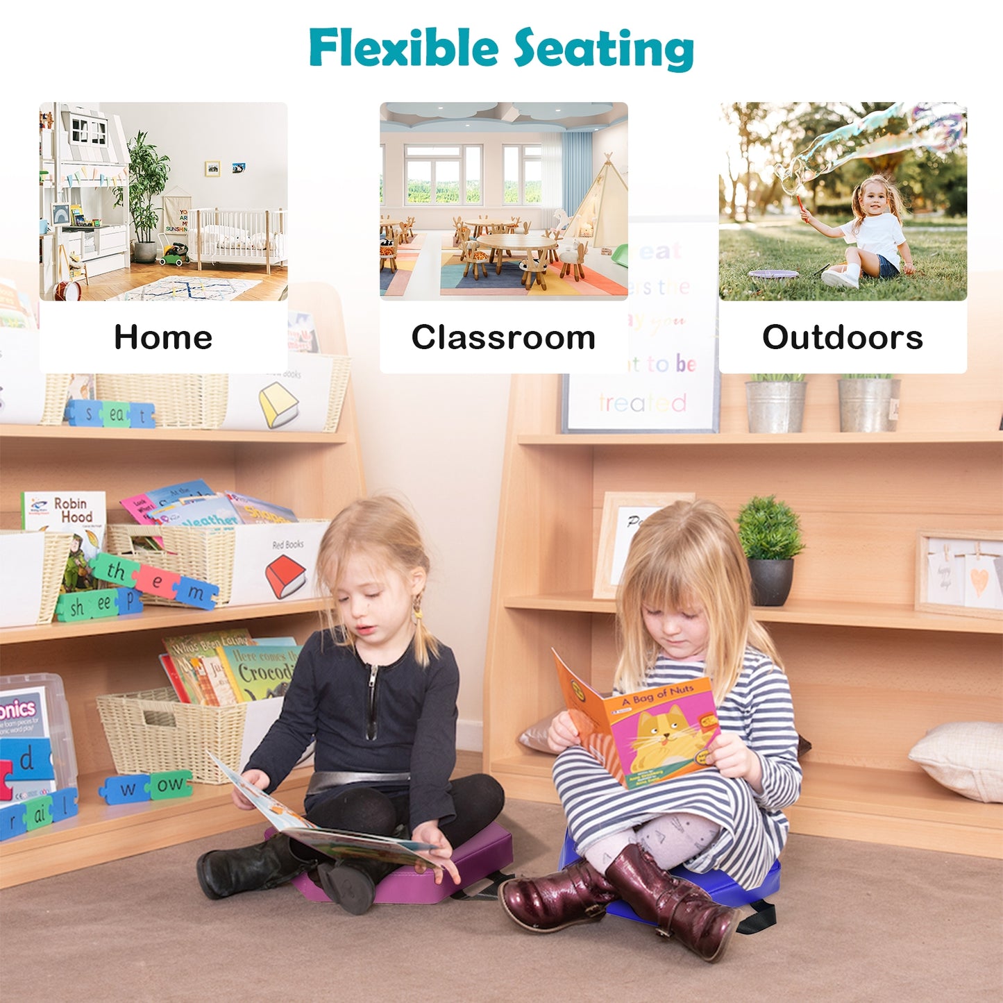 Hexagon Toddler Floor Cushions with Handles, 6-Piece Set