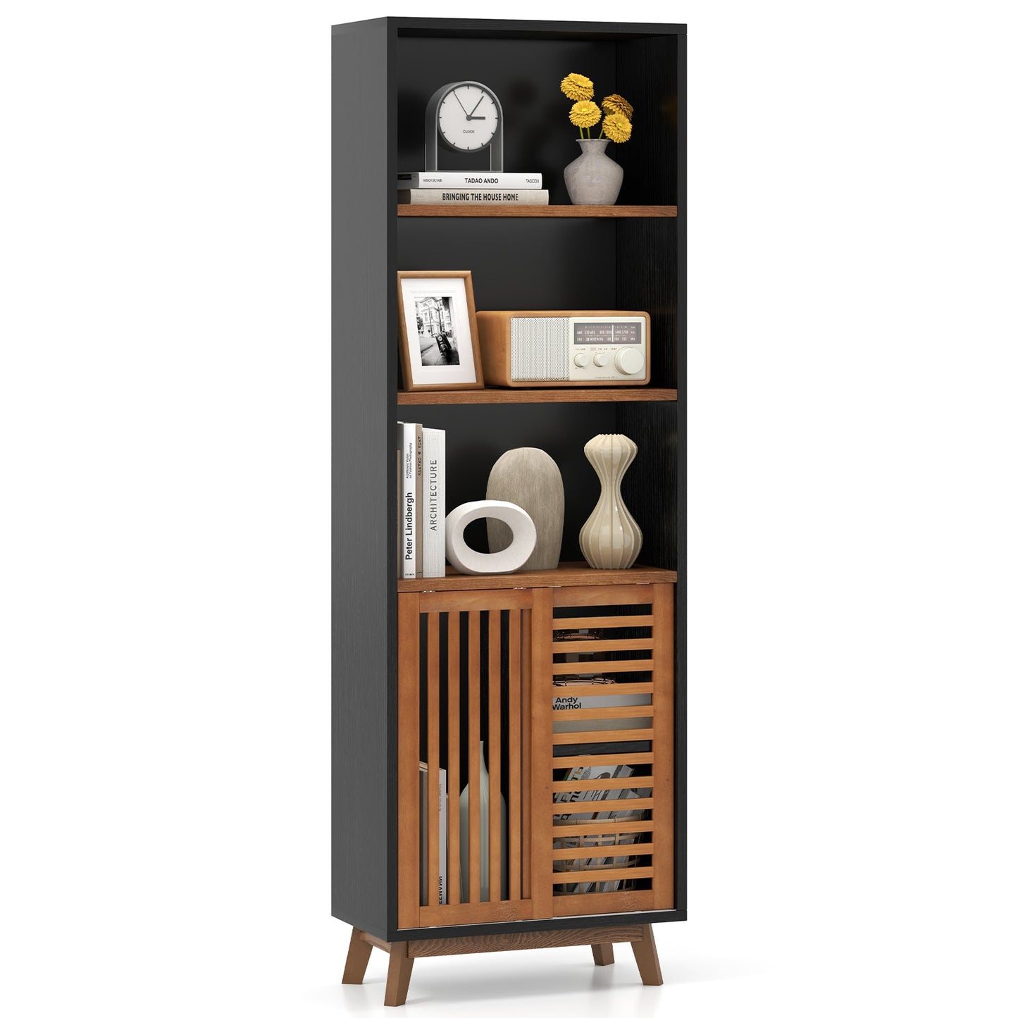 70 Inch 5-Tier Bookshelf with Reversible Adjustable Shelf-Black