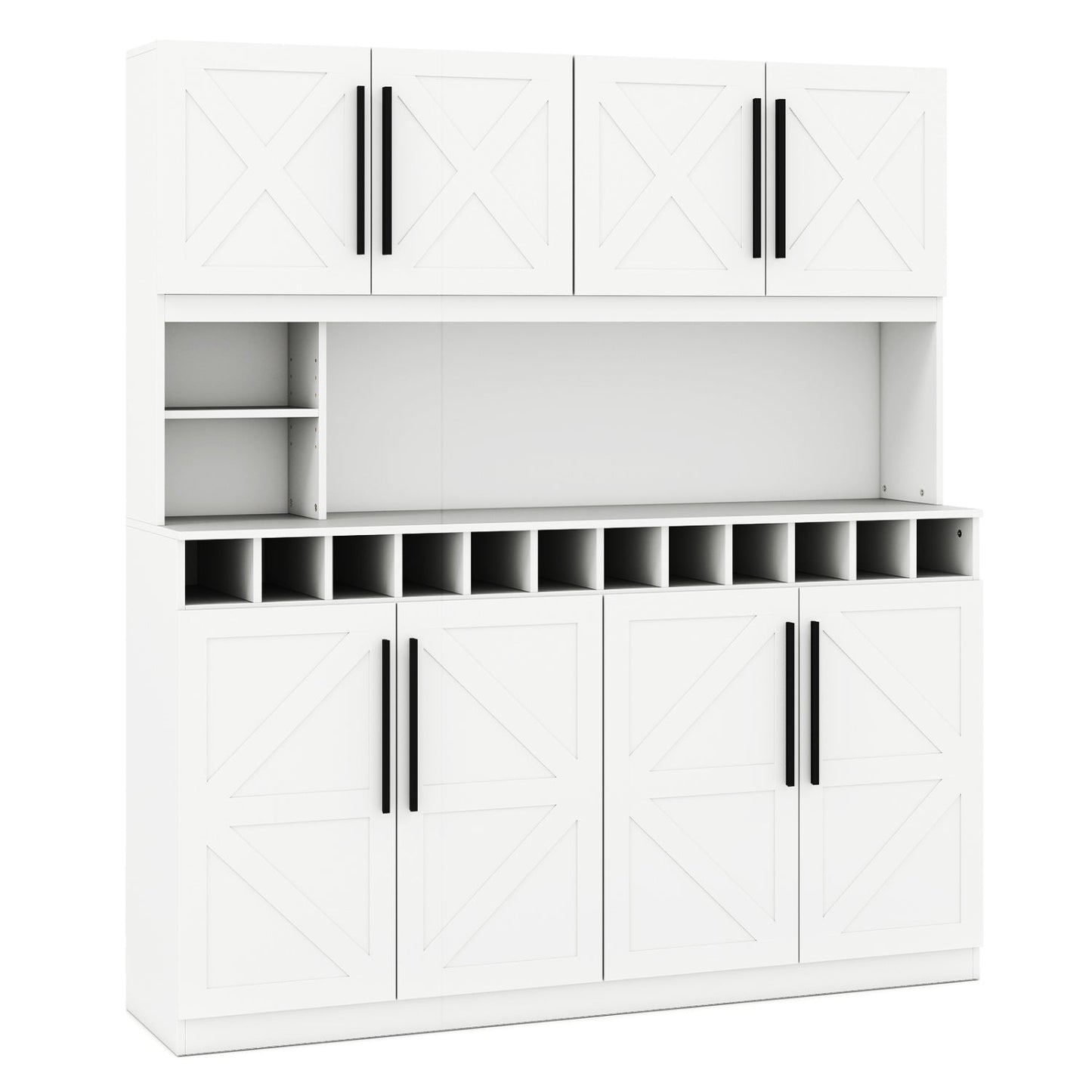 70 Inch Farmhouse Pantry Cabinet Kitchen Buffet Hutch with 4 Cabinets and 2 Open Shelves