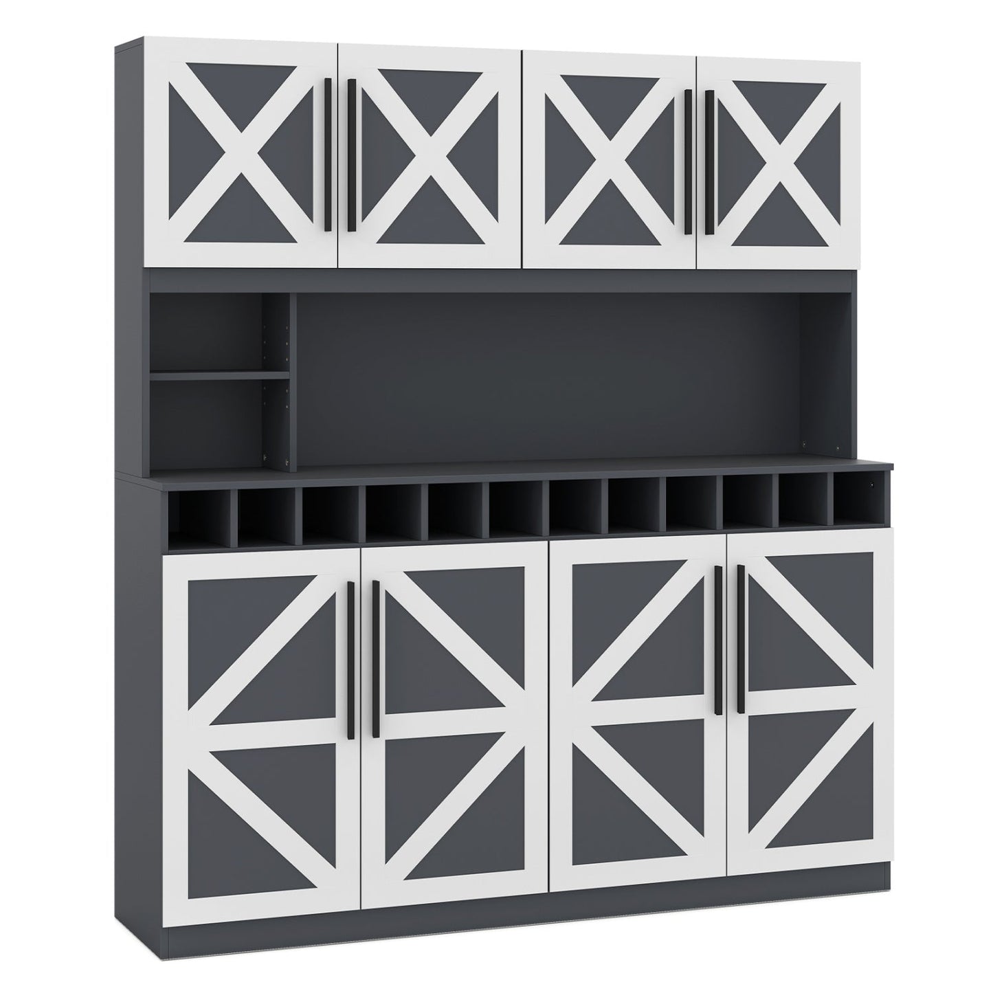 70 Inch Farmhouse Pantry Cabinet Kitchen Buffet Hutch with 4 Cabinets and 2 Open Shelves