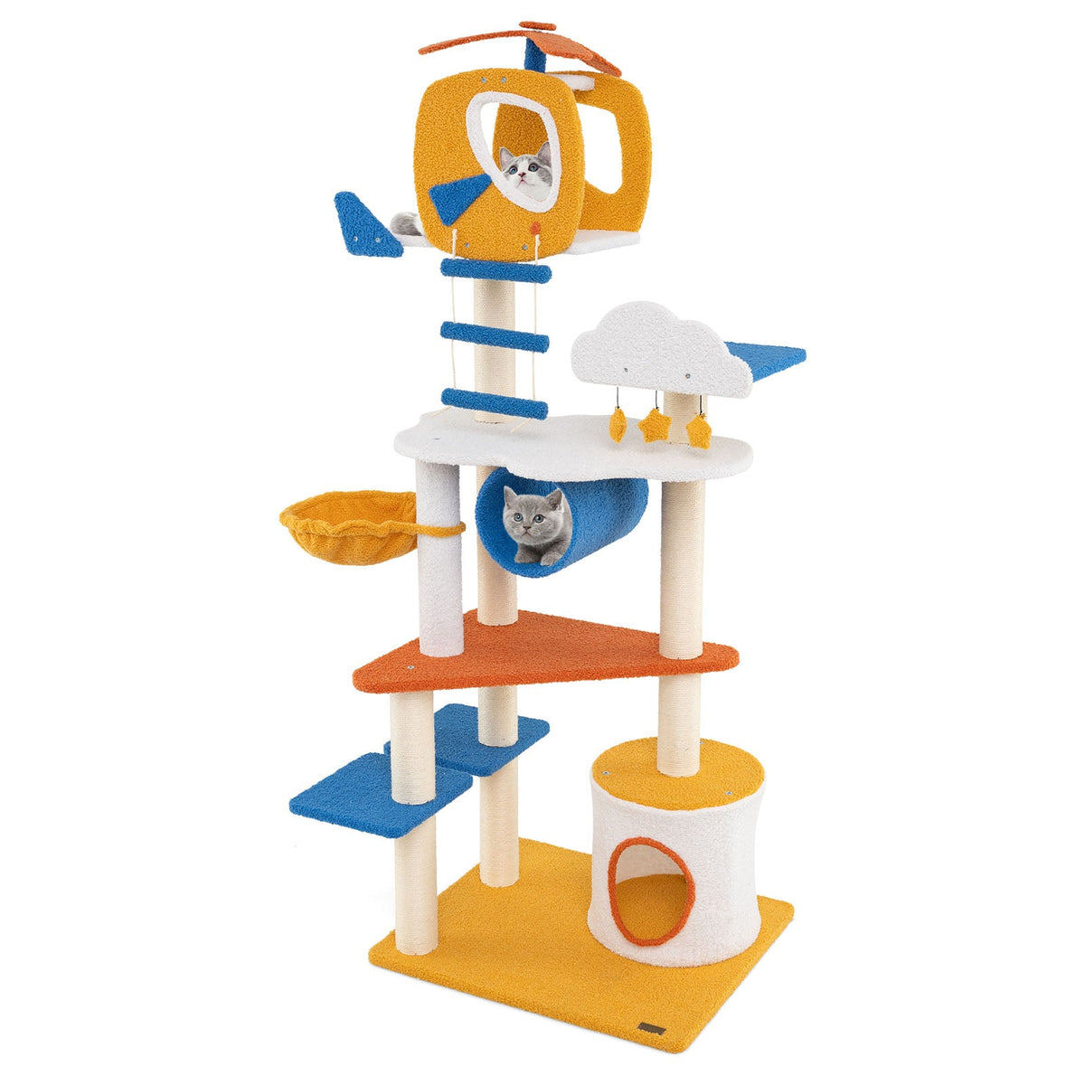 70 Inch Tall Aviation-themed Cat Tree with Helicopter Top Perch and Platforms-Yellow