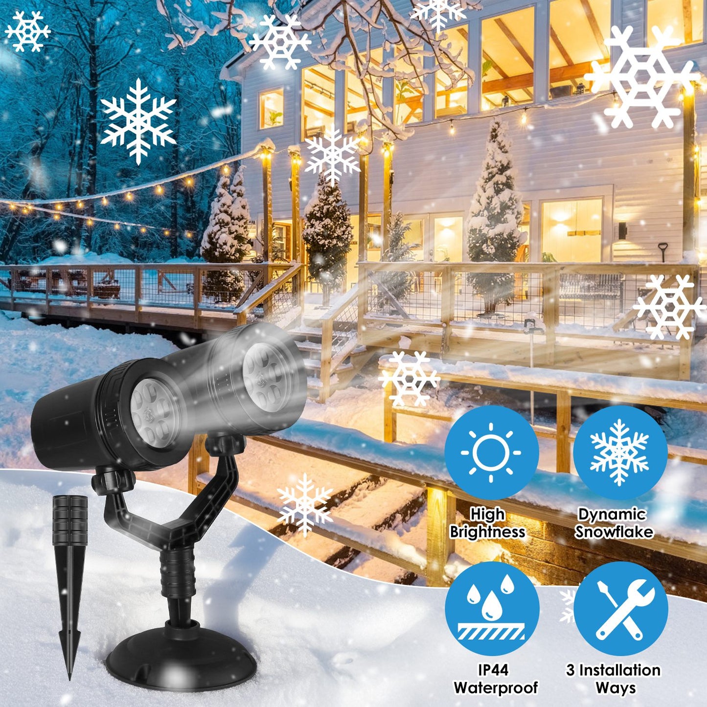 Snowflake Projector Light Dual-Head LED Stake Outdoor Waterproof