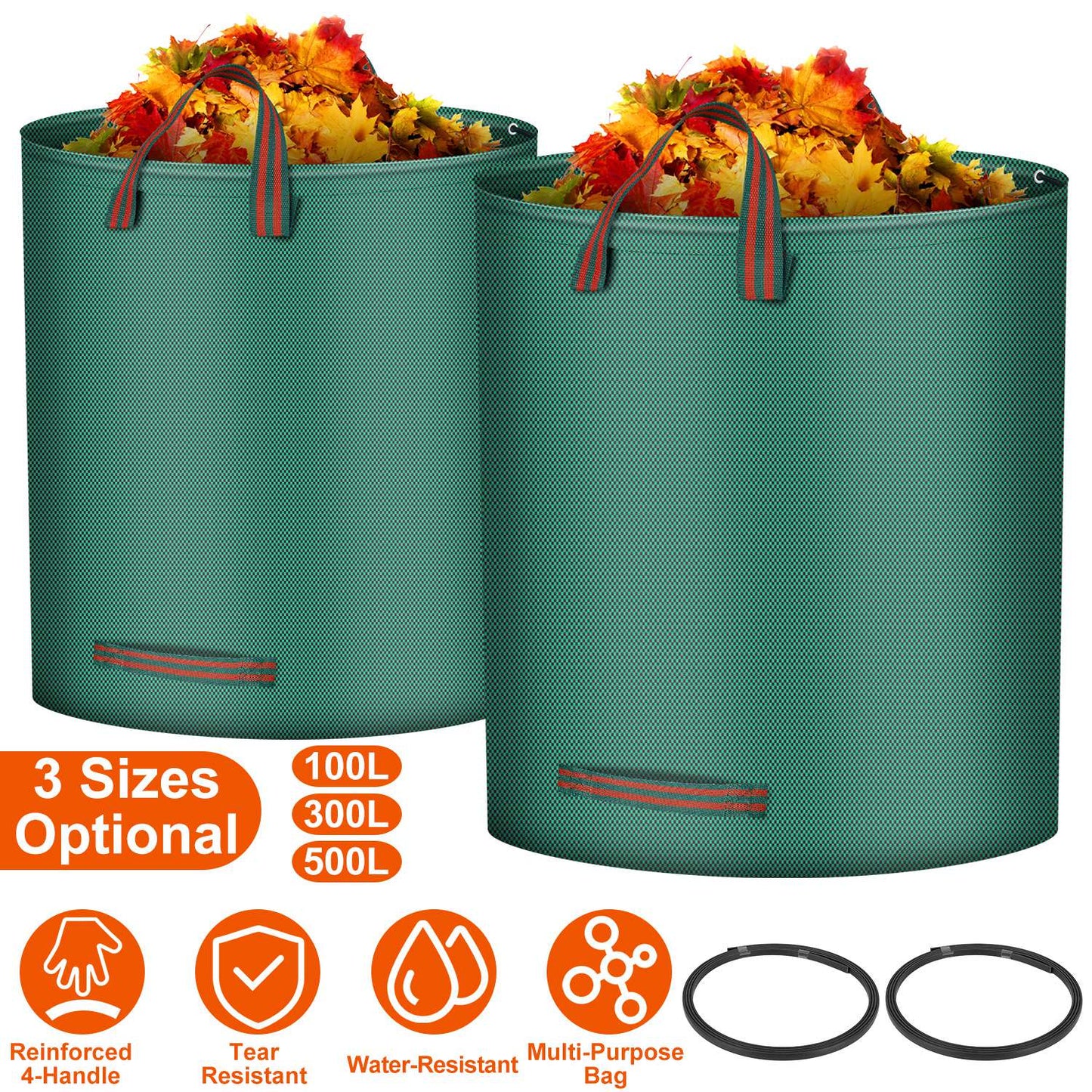 Garden Waste Bags 26 Gallon - Waterproof with 4 Handles (2-Pack)