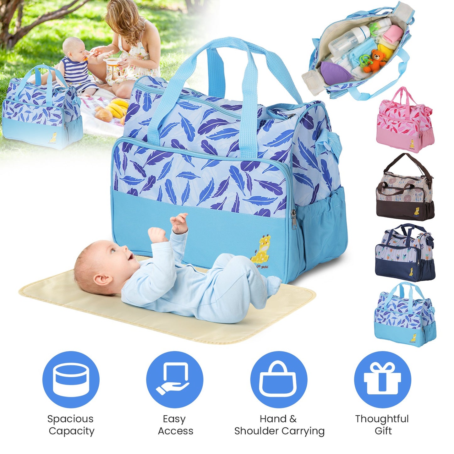 5-Piece Diaper Bag Set with Bottle Bag and Changing Pad