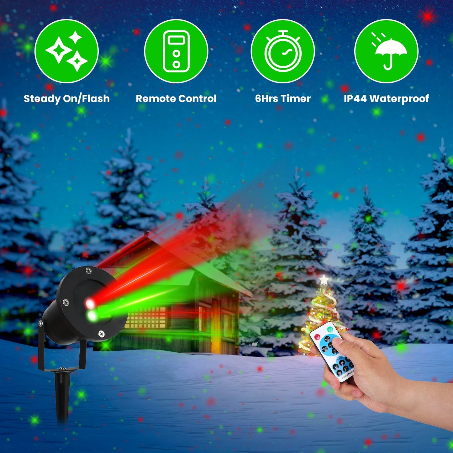 Outdoor Laser Projector Light with Red & Green Firefly Effects