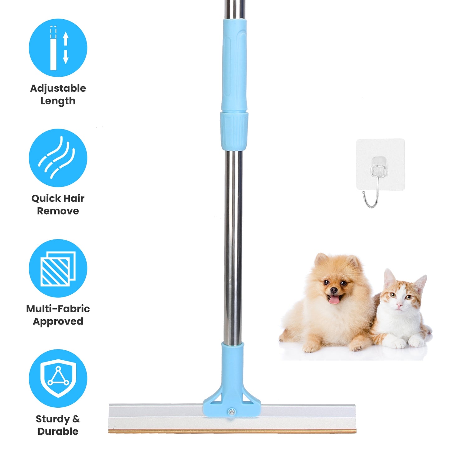 Pet Hair Removal Rake with 54" Adjustable Telescopic Handle