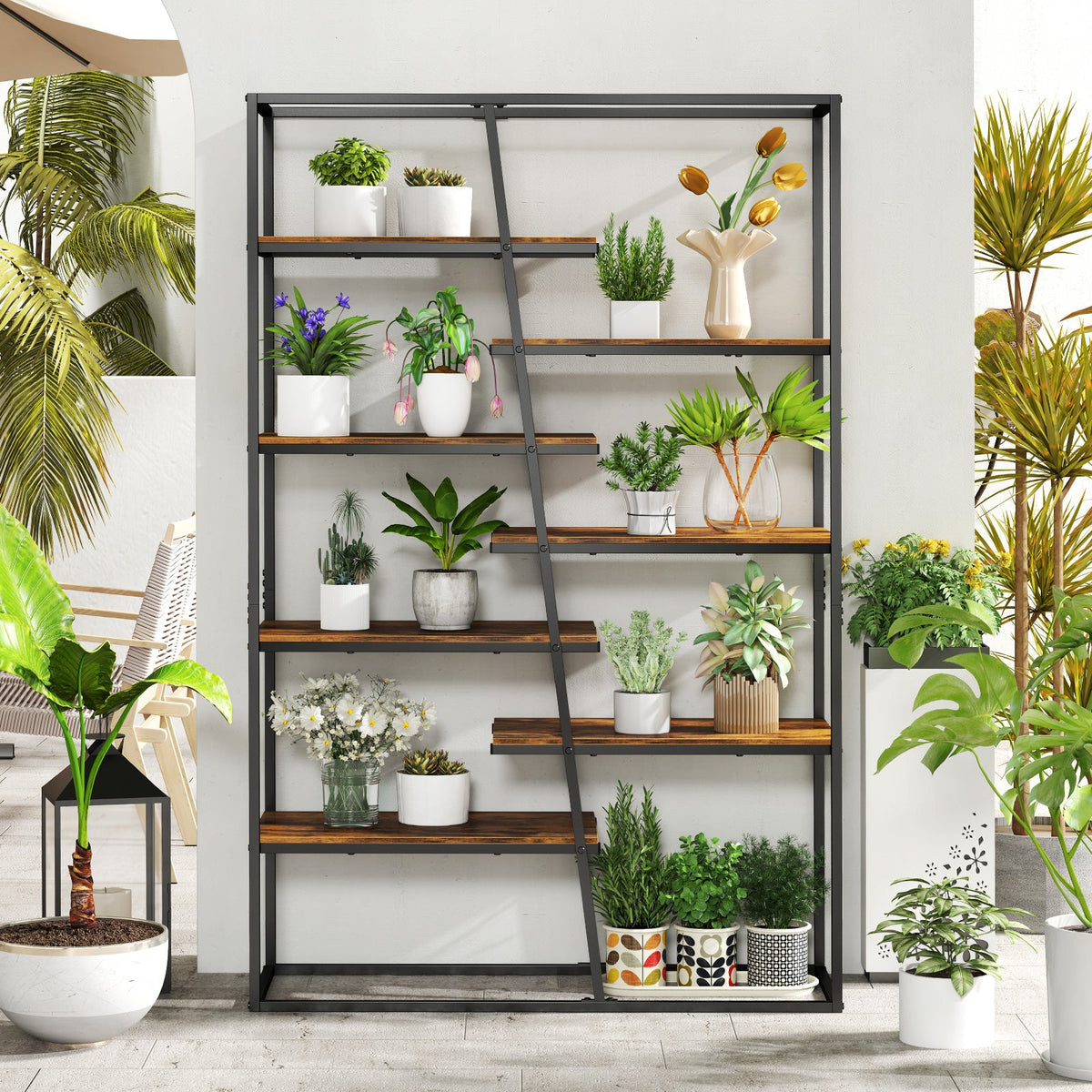 71-Inch 7-Tier Industrial Etagere Bookcase with Heavy-duty Metal Frame-Rustic Brown