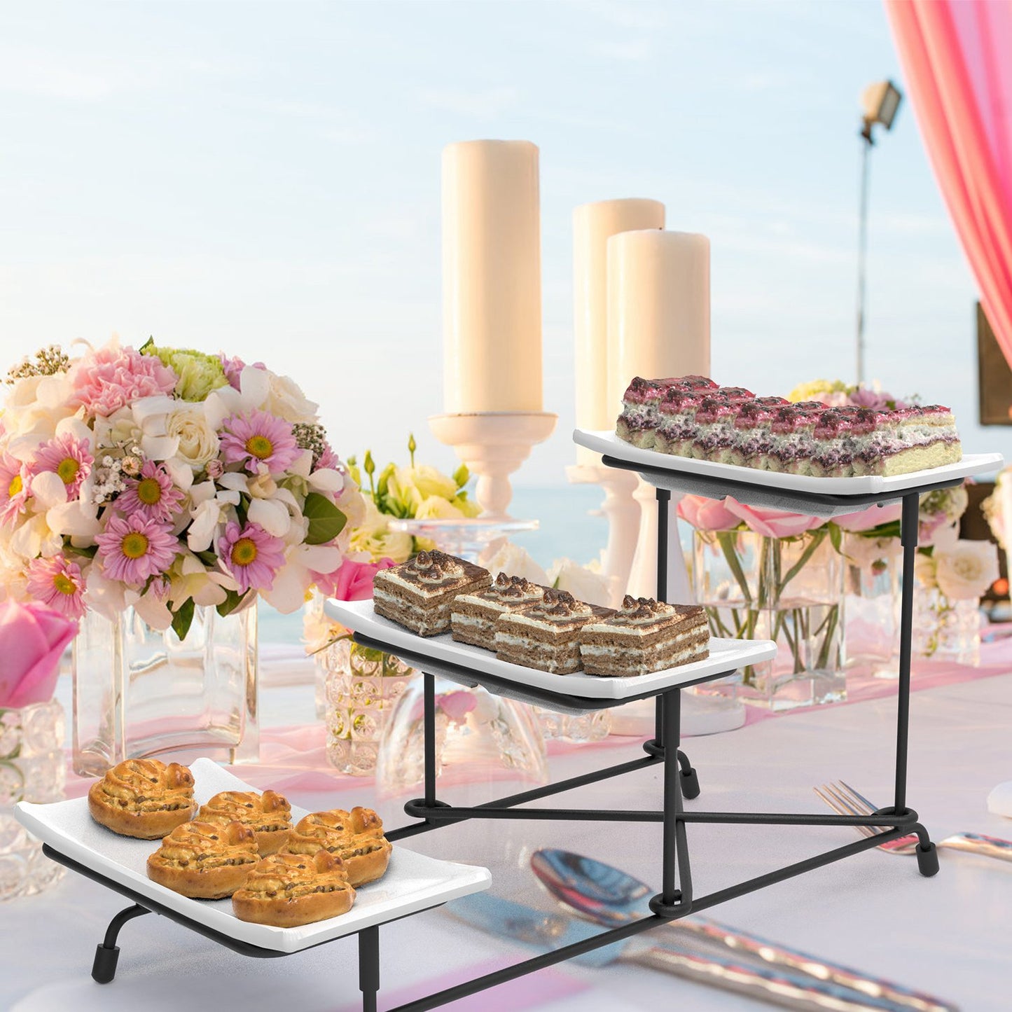 3-Tier Serving Tray with Adjustable Stand - White & Black