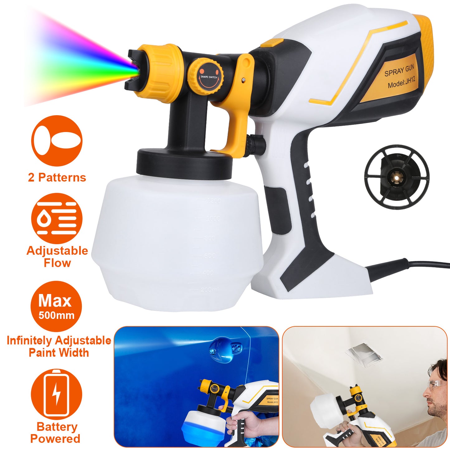 Electric Paint Sprayer 550W HVLP Gun with 1200ml Container