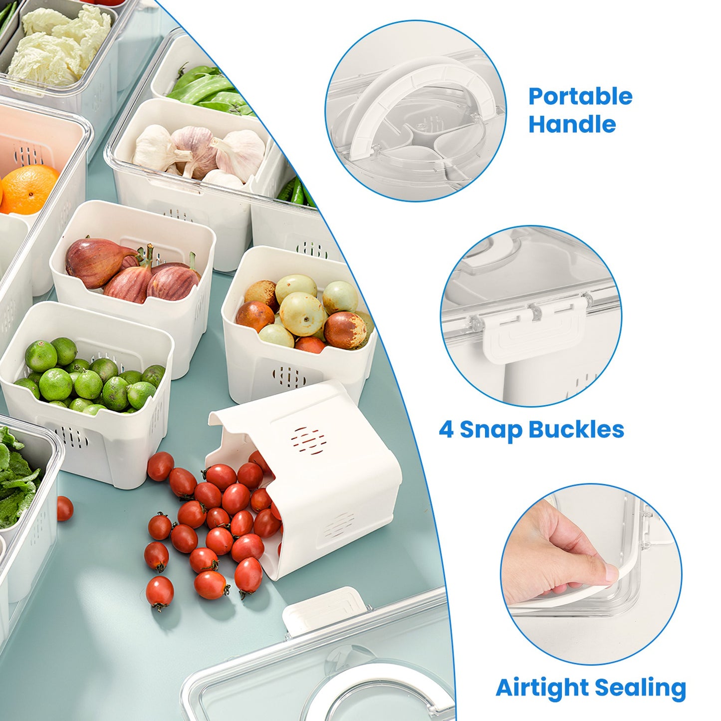 Airtight Fruit Storage Containers 4-Compartment with Colanders