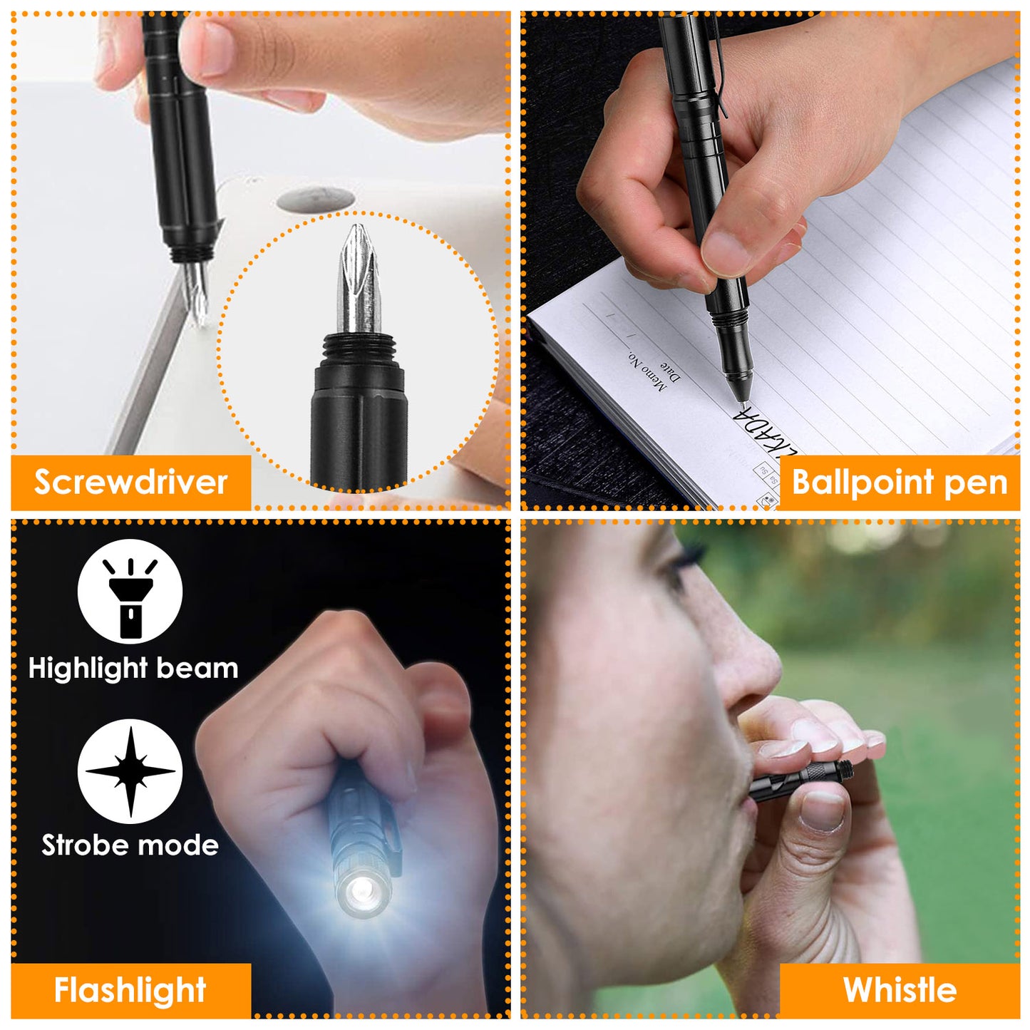 Tactical Pen Multi-Tool Set with LED Flashlight & Glass Breaker