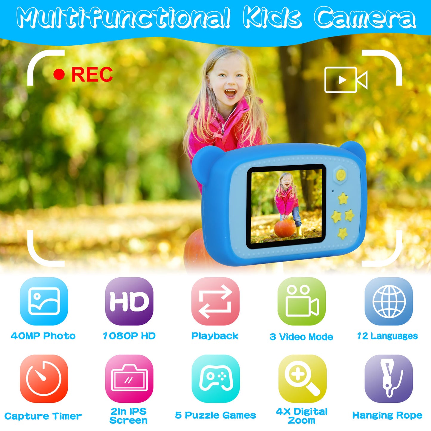 Kids Digital Camera with 2.0" Screen and 32GB Card