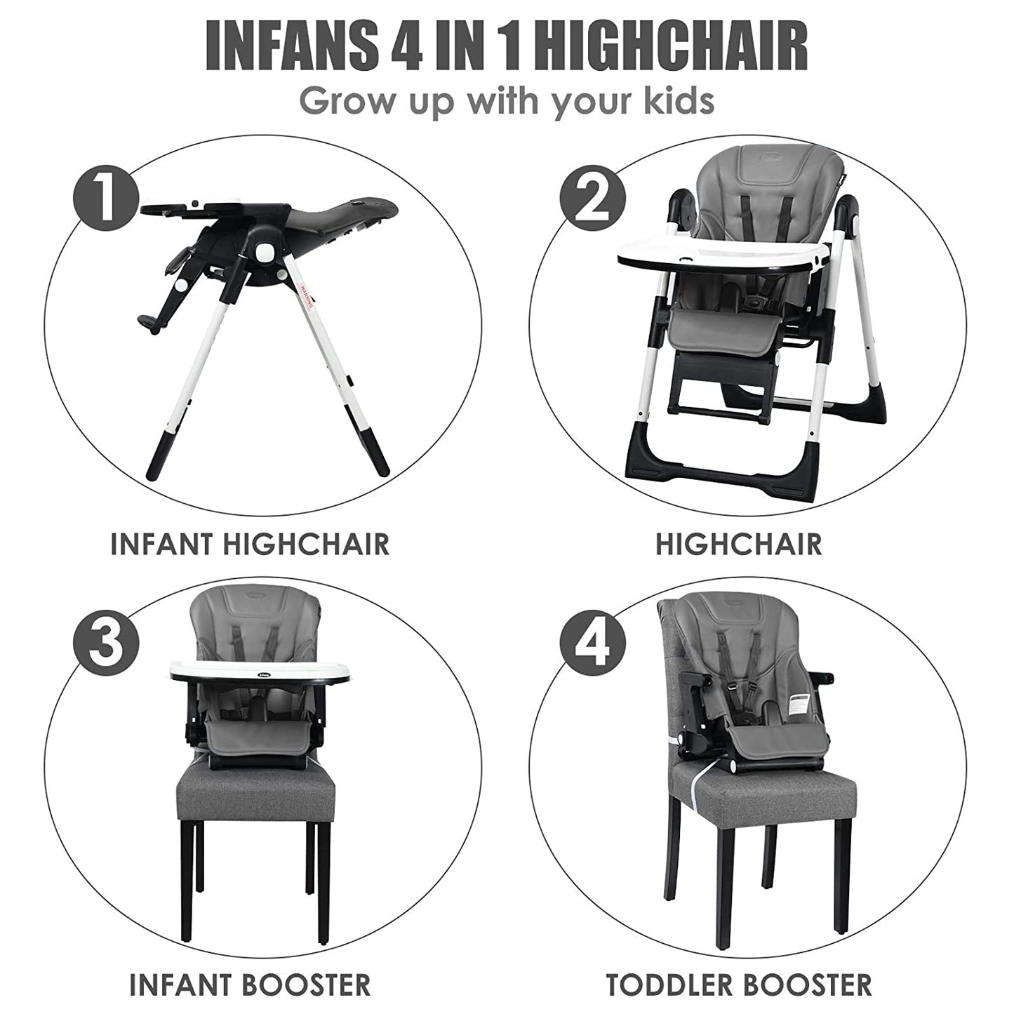 4-in-1 High Chair with Adjustable Height and Recline
