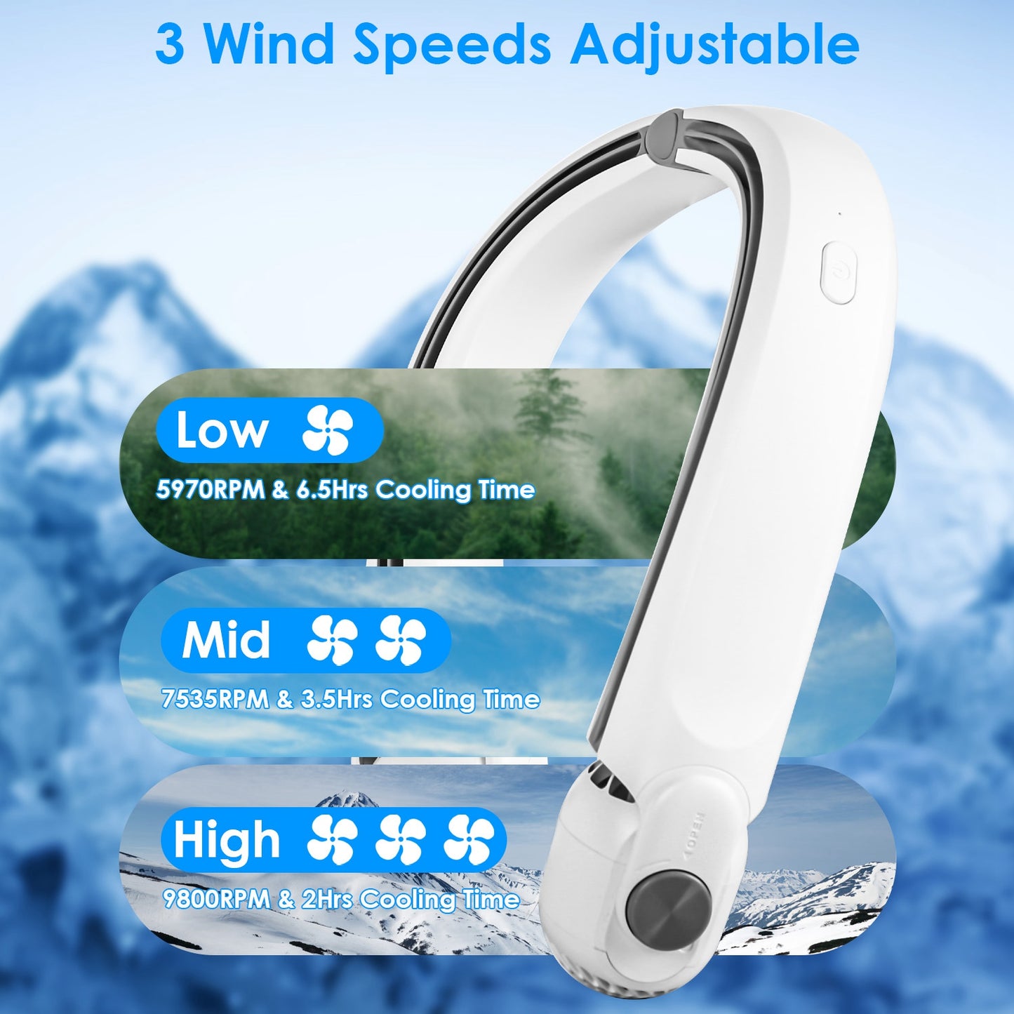 Portable Neck Hanging Fan with 360° Airflow & 3 Speeds