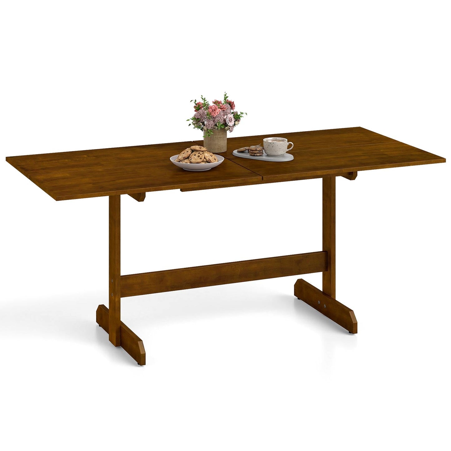71 Inch Farmhouse Dining Table Wooden Kitchen Table for 6-8 with Rubber Wood Legs-Walnut