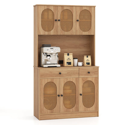 71 Inches Pantry Cabinet with Hutch and Charging Station-Natural