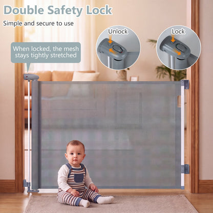 Retractable Baby & Dog Gate 71" Wide with Safety Lock