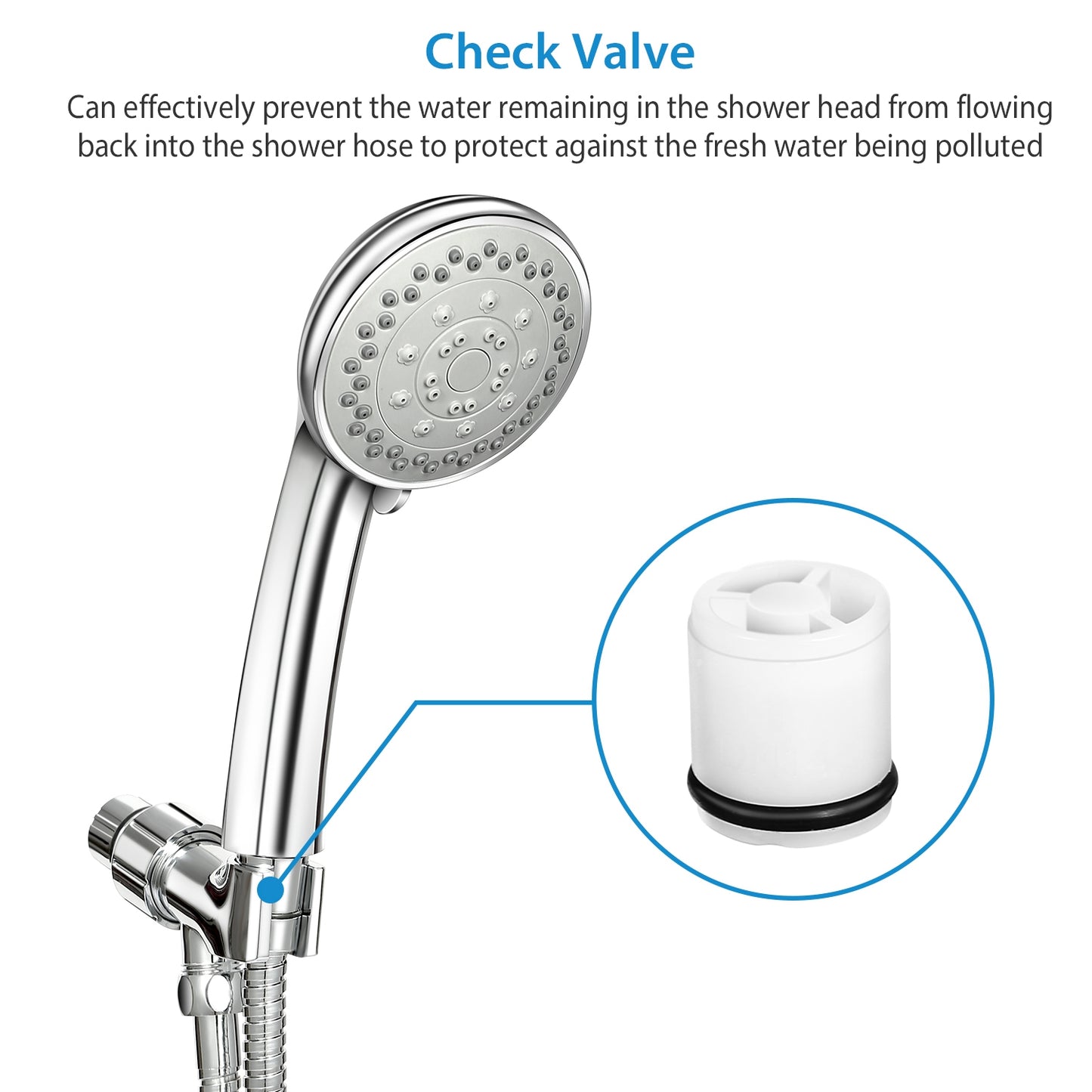 Handheld Shower Head with 5 Spray Settings & Steel Hose