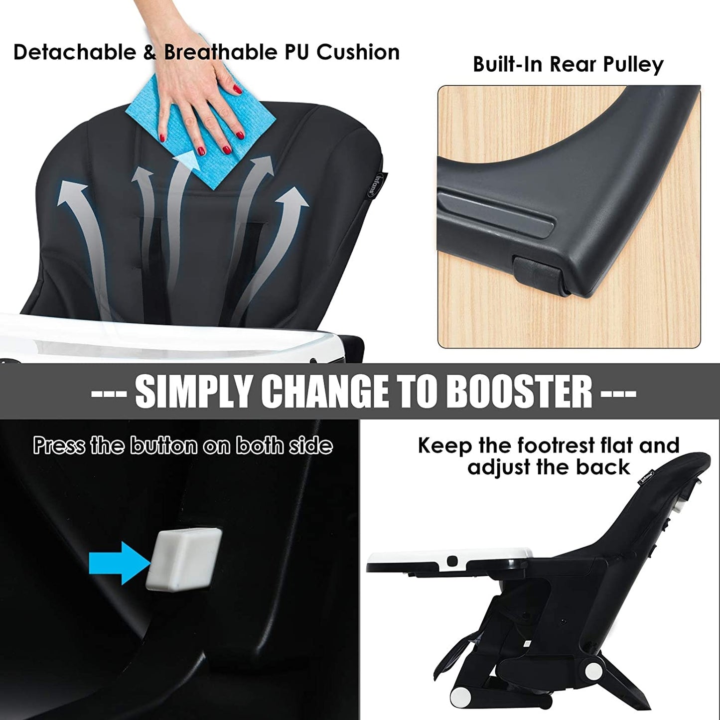 4-in-1 High Chair with Adjustable Height and Recline